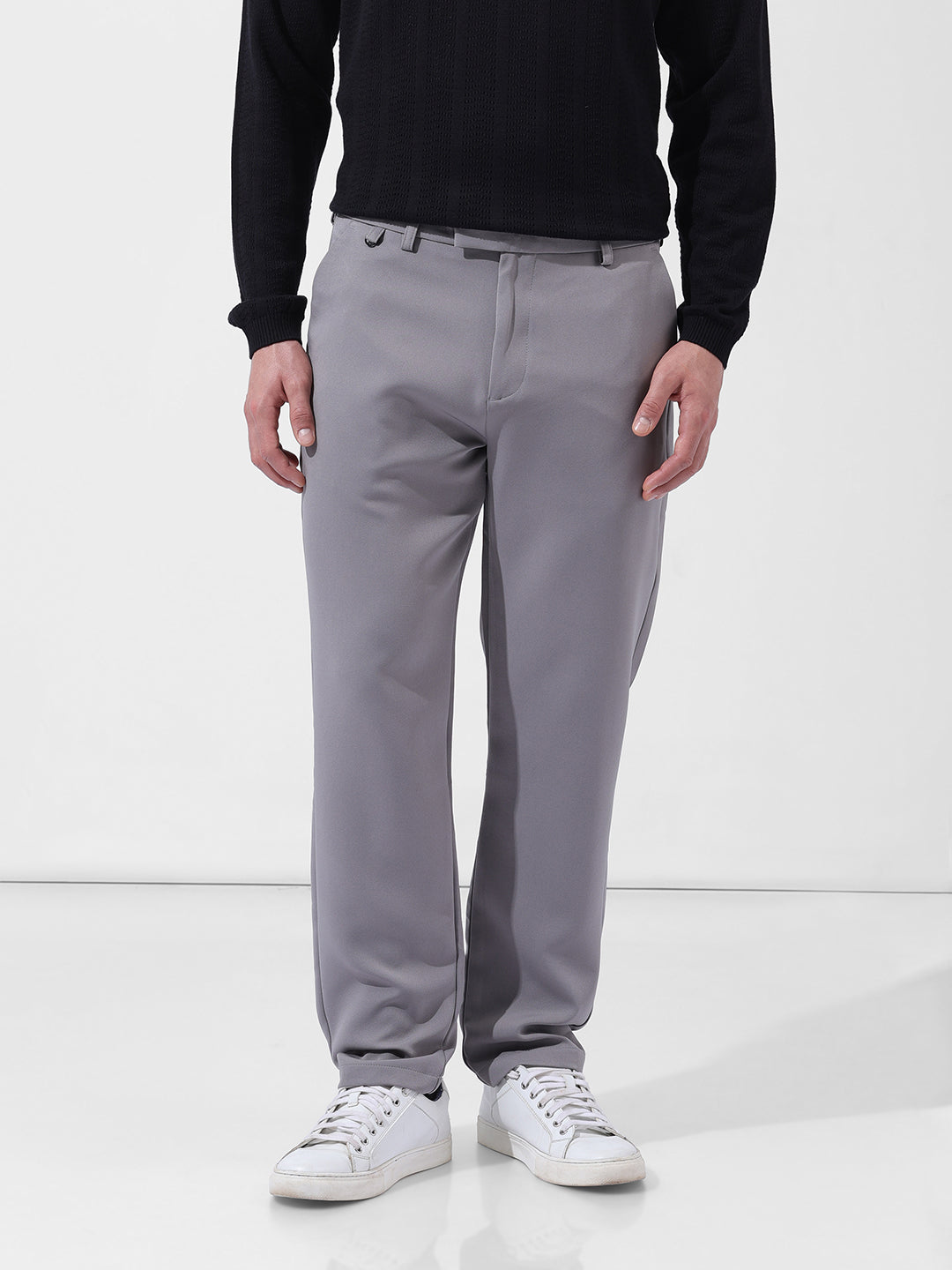 Men's Cloud Grey Slim Fit Solid Casual Trouser