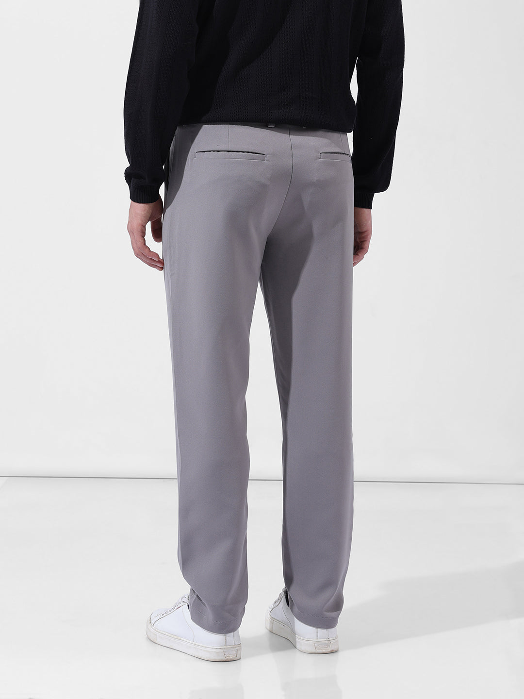 Men's Cloud Grey Slim Fit Solid Casual Trouser