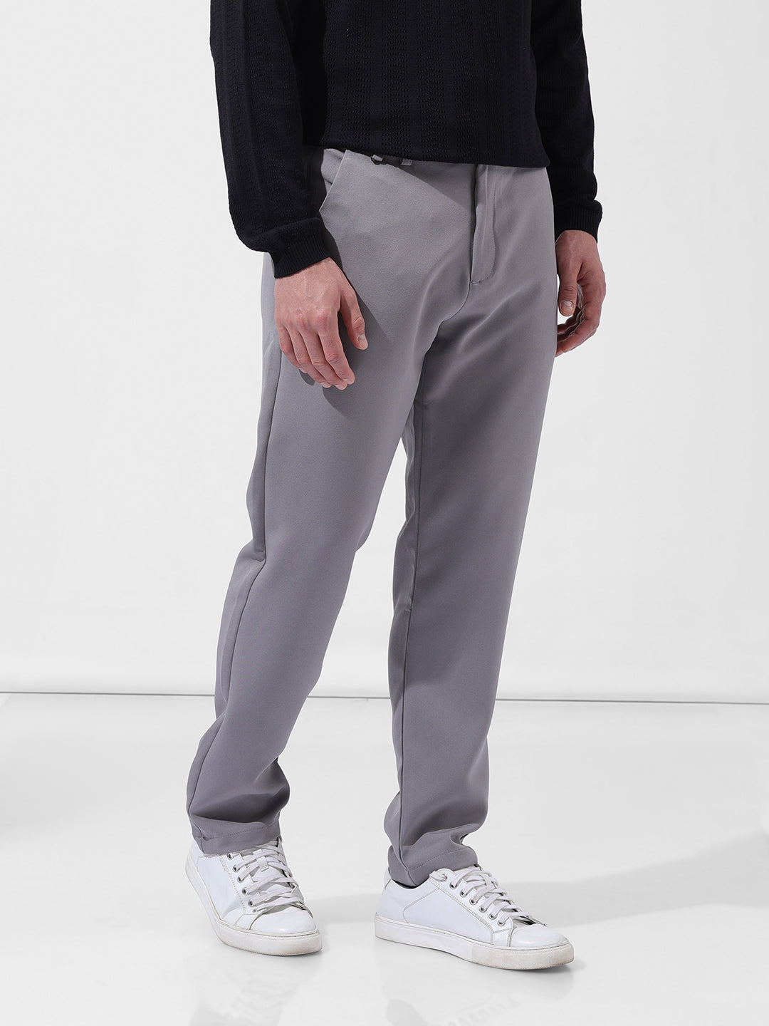 Men's Cloud Grey Slim Fit Solid Casual Trouser