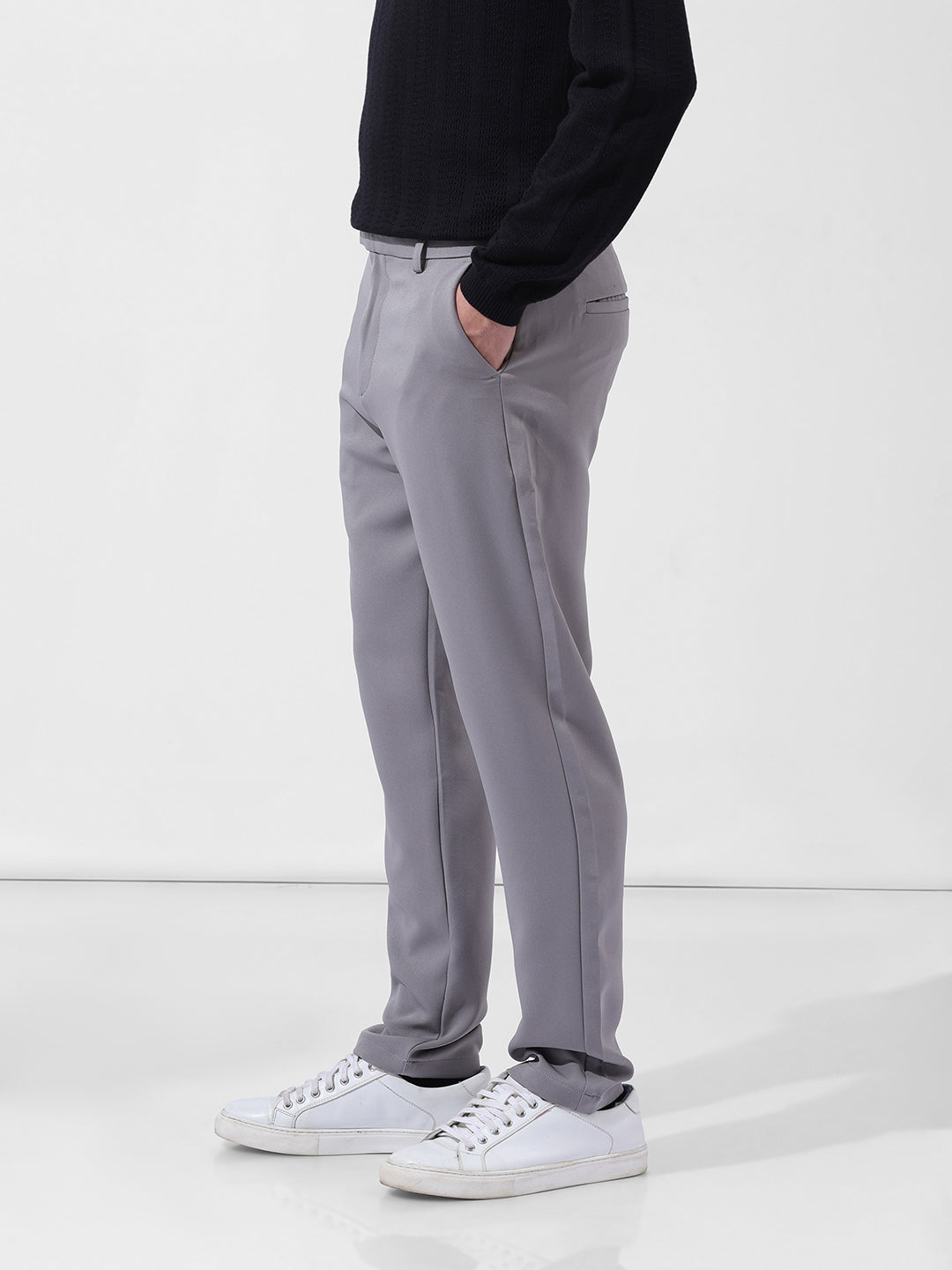 Men's Cloud Grey Slim Fit Solid Casual Trouser
