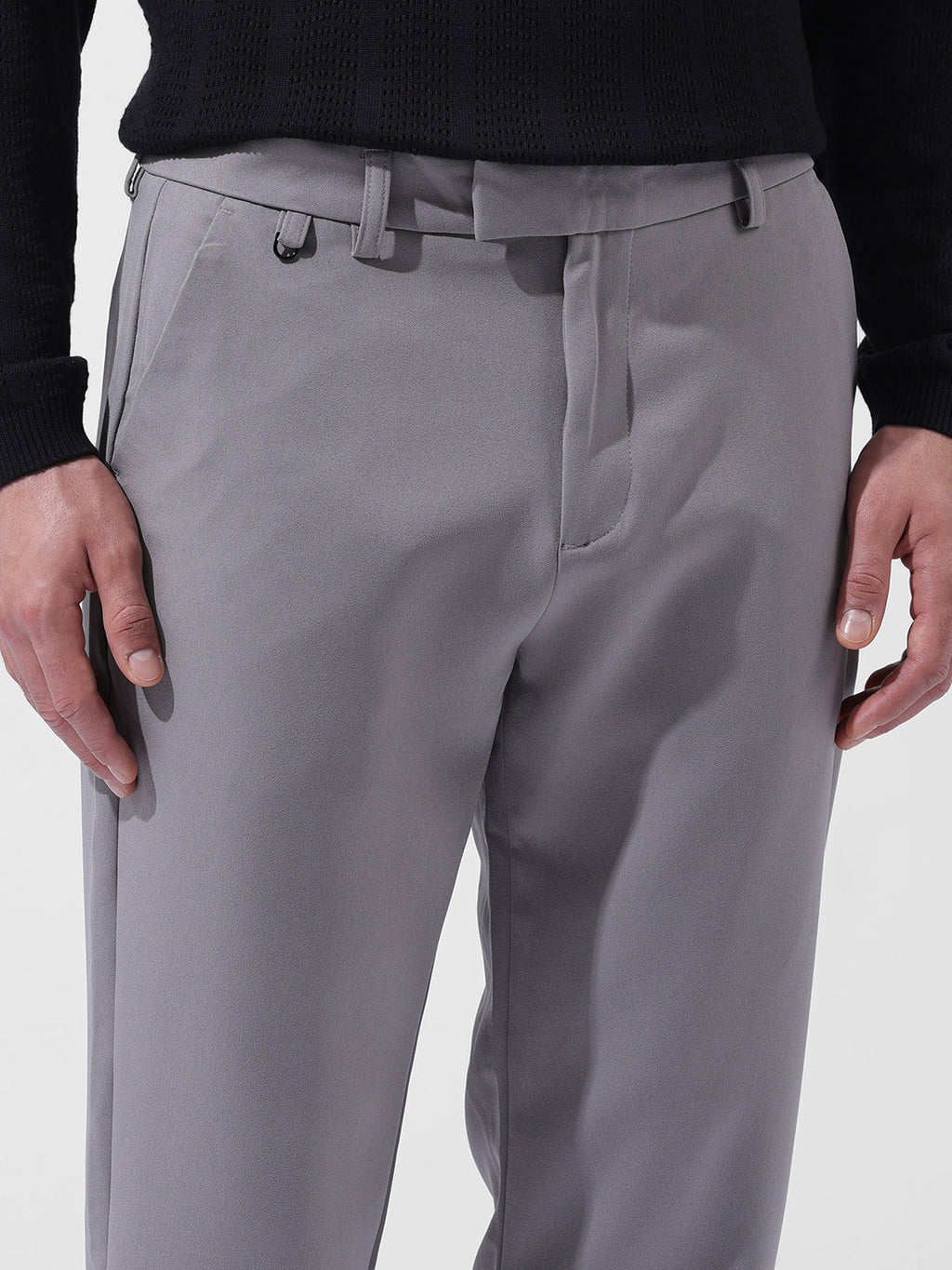 Men's Cloud Grey Slim Fit Solid Casual Trouser