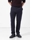 Men's Navy Blue Slim Fit Solid Casual Trouser
