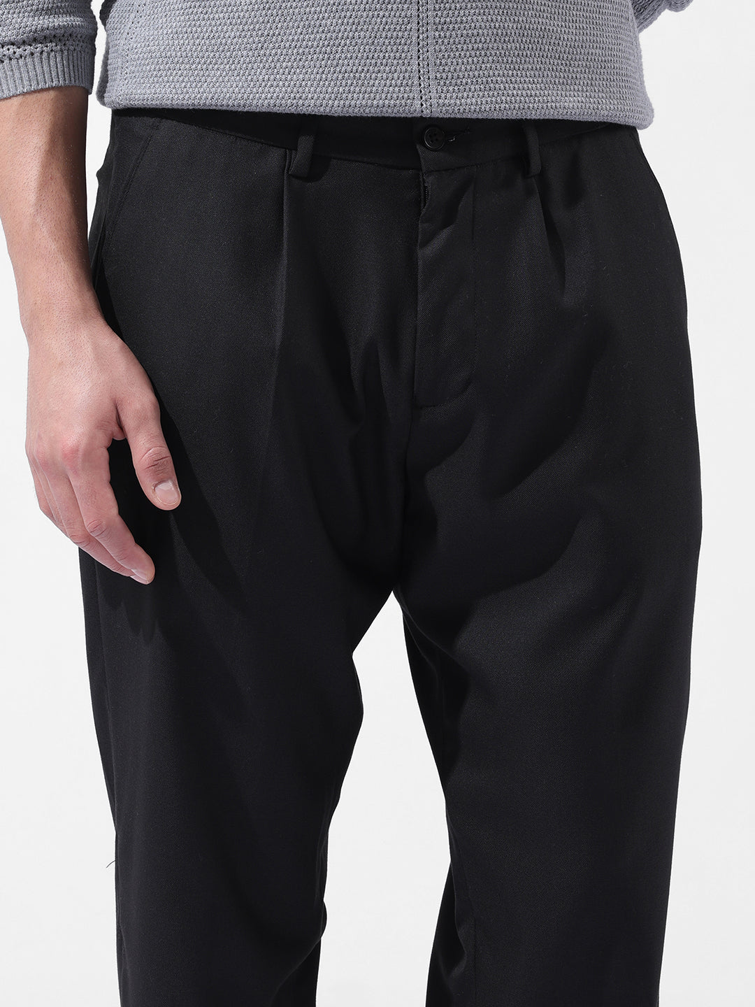 Men's Black Slim Fit Solid Casual Trouser