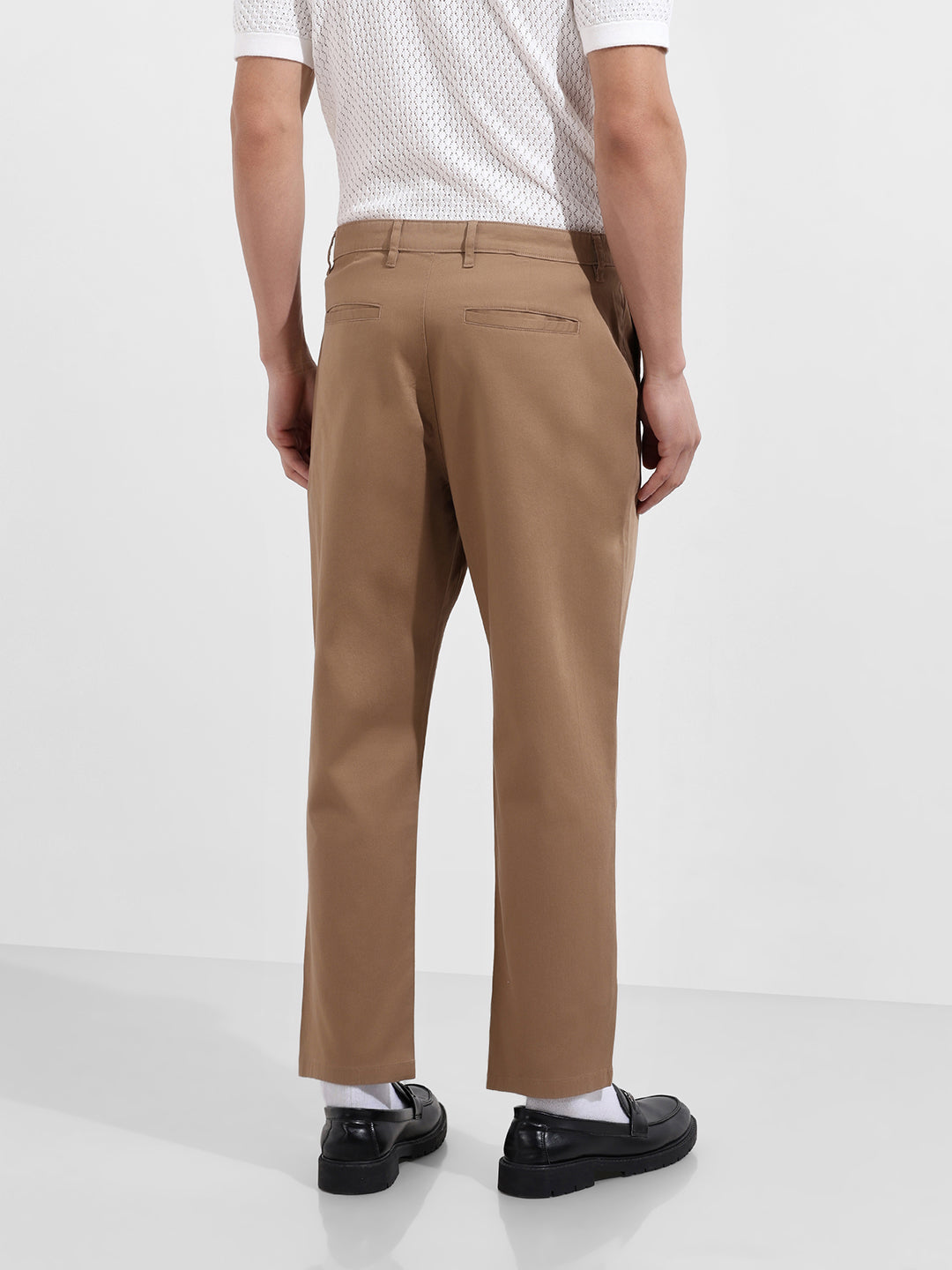 Men's Khaki Relaxed Fit Solid Casual Chinos