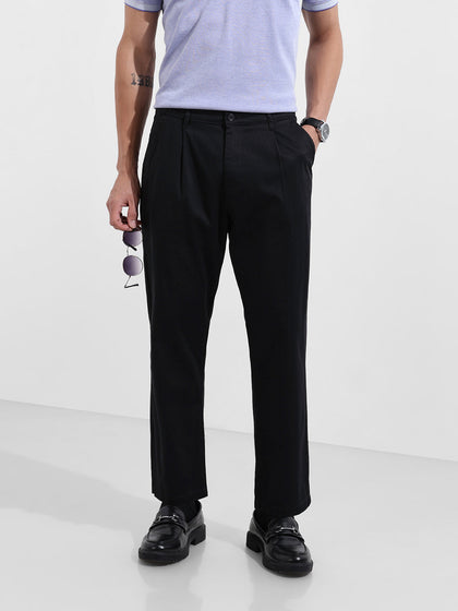 Men's Black Relaxed Fit Solid Casual Chinos