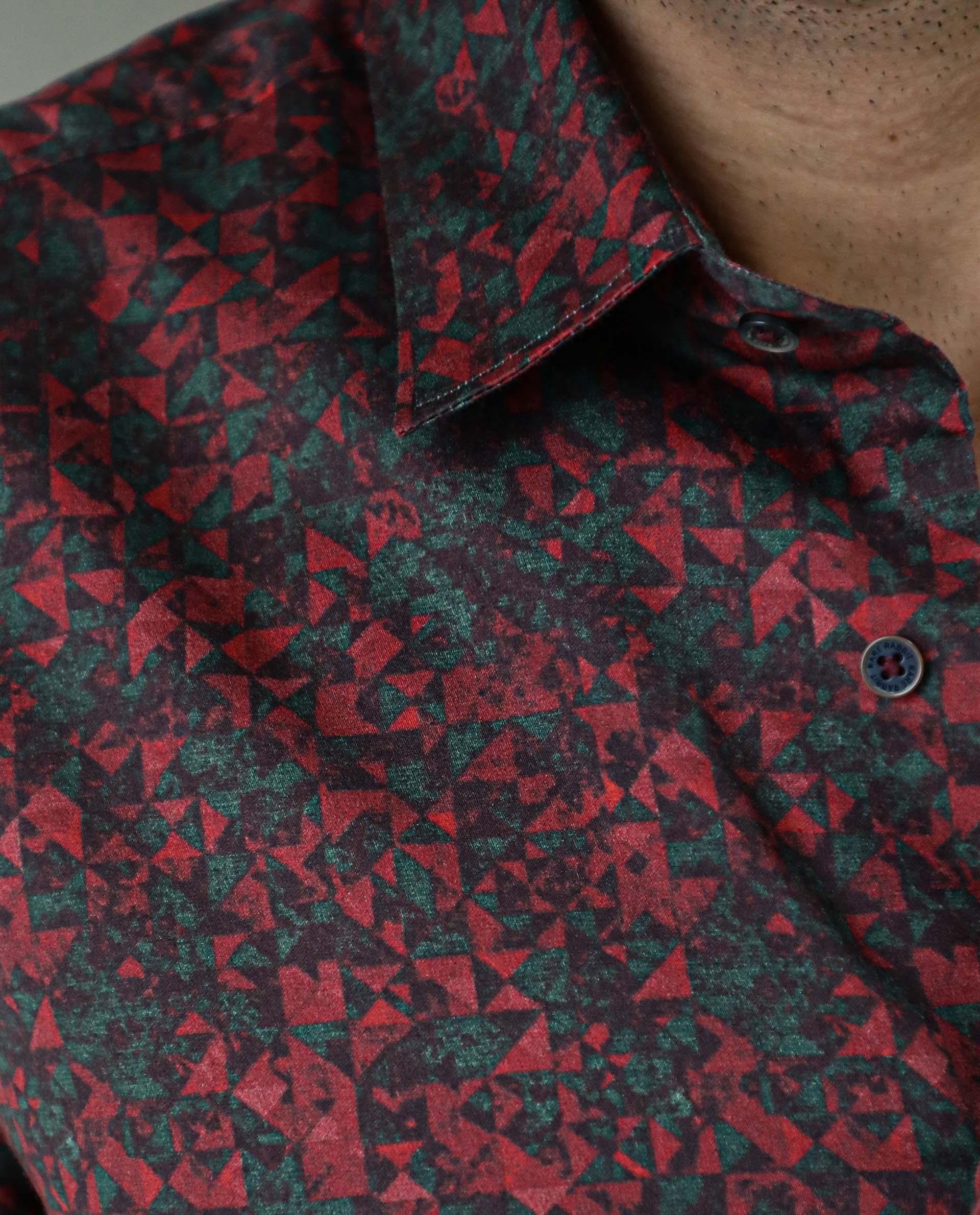 Rare Rabbit Men's Lowpol Red Cotton Abstract Print Regular Fit Full Sleeve Collared Shirt