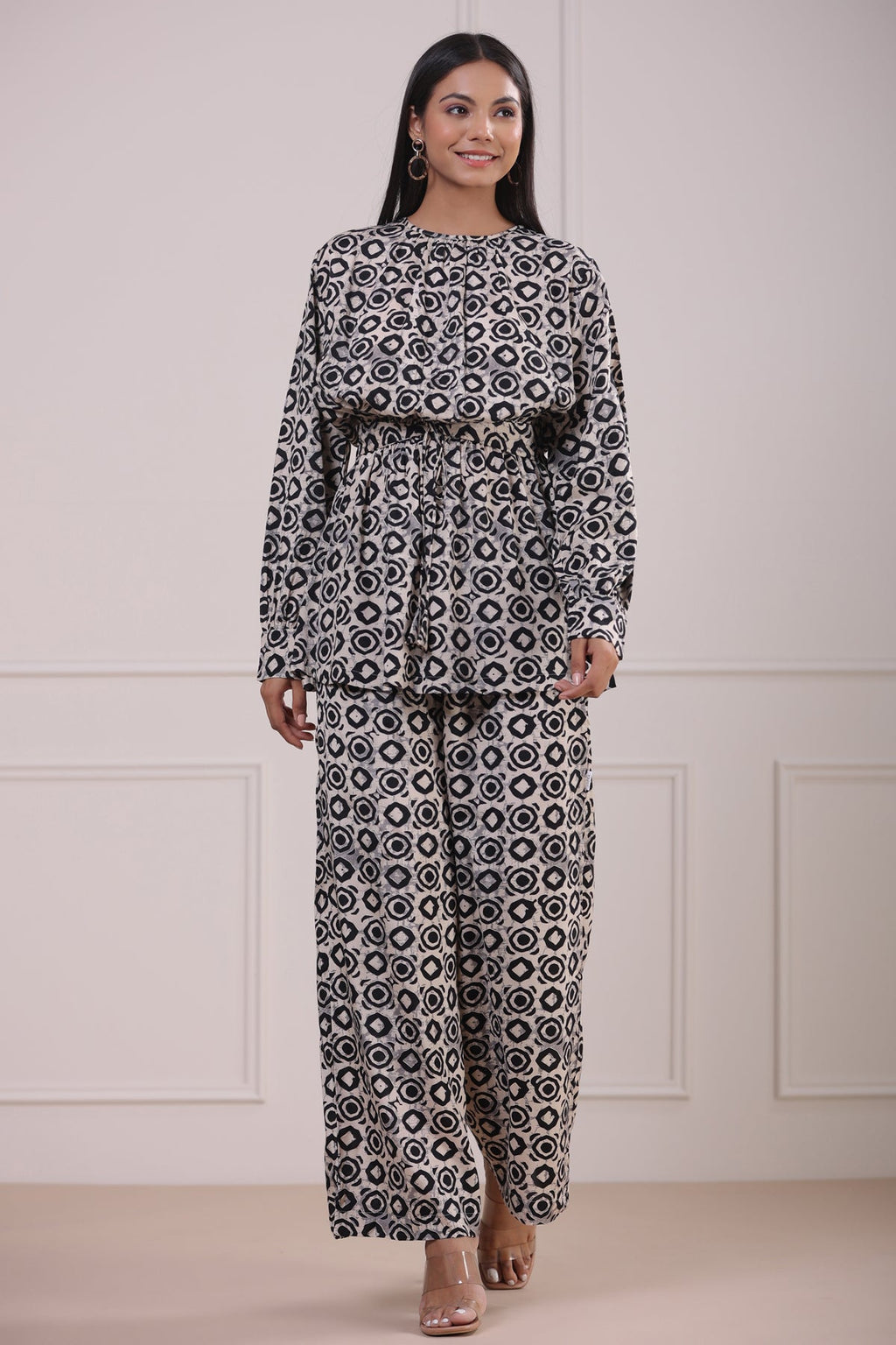 Circles on Off-white Russian Silk Co-ord Set