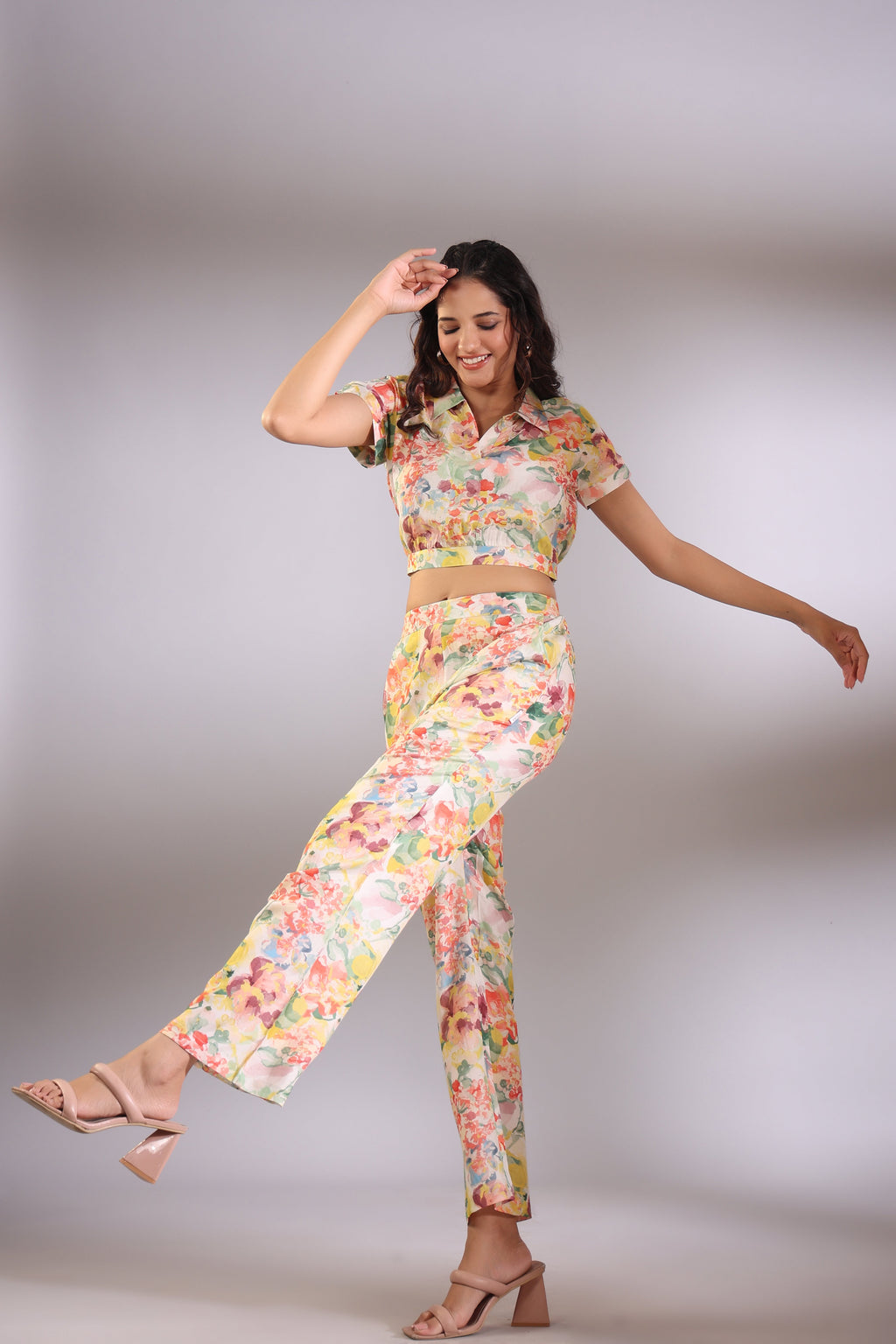 Cin Cin Muslin Silk Crop Top and Pants Co-ord Set
