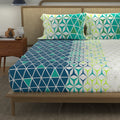 Divine Collection - Cotton Bedsheet With 2 Pillow Covers, Geomatric Blue