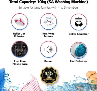 LG 10 kg 5 Star Semi Automatic Top Load Washing Machine, P1040RGAZ