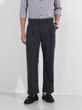 Men's Charcoal Relaxed Fit Textured Casual Trousers