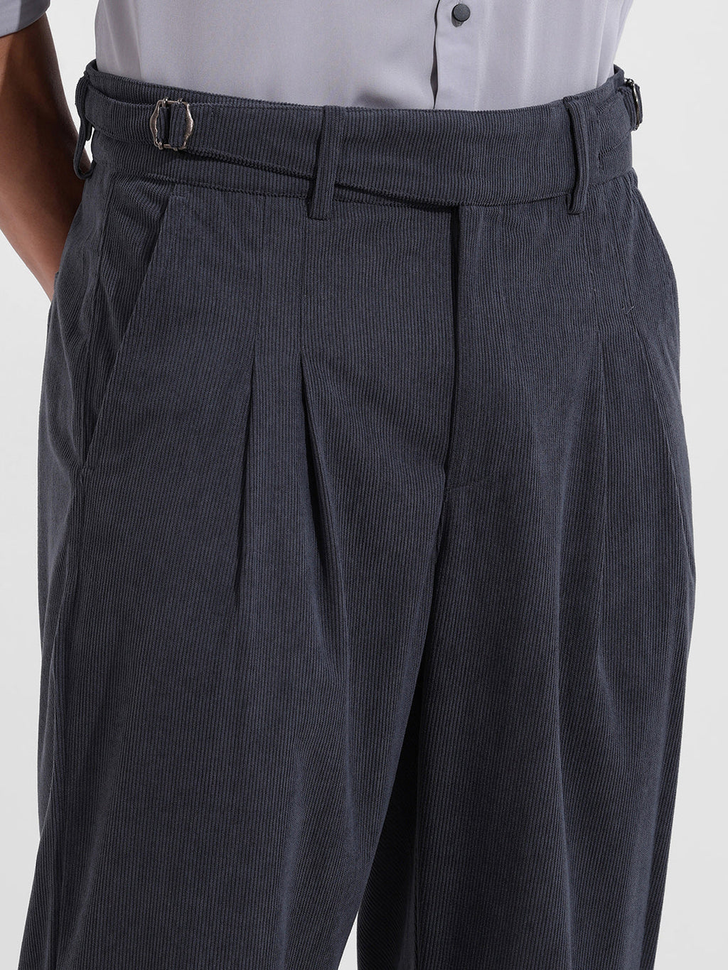 Men's Charcoal Relaxed Fit Textured Casual Trousers
