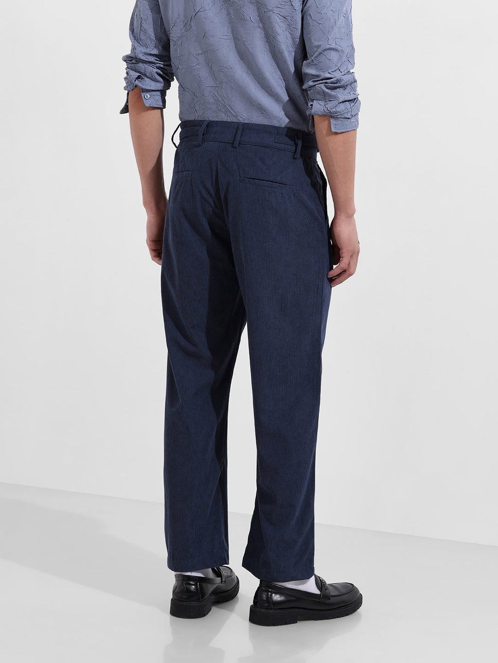 Men's Dark Denim Relaxed Fit Textured Casual Trousers