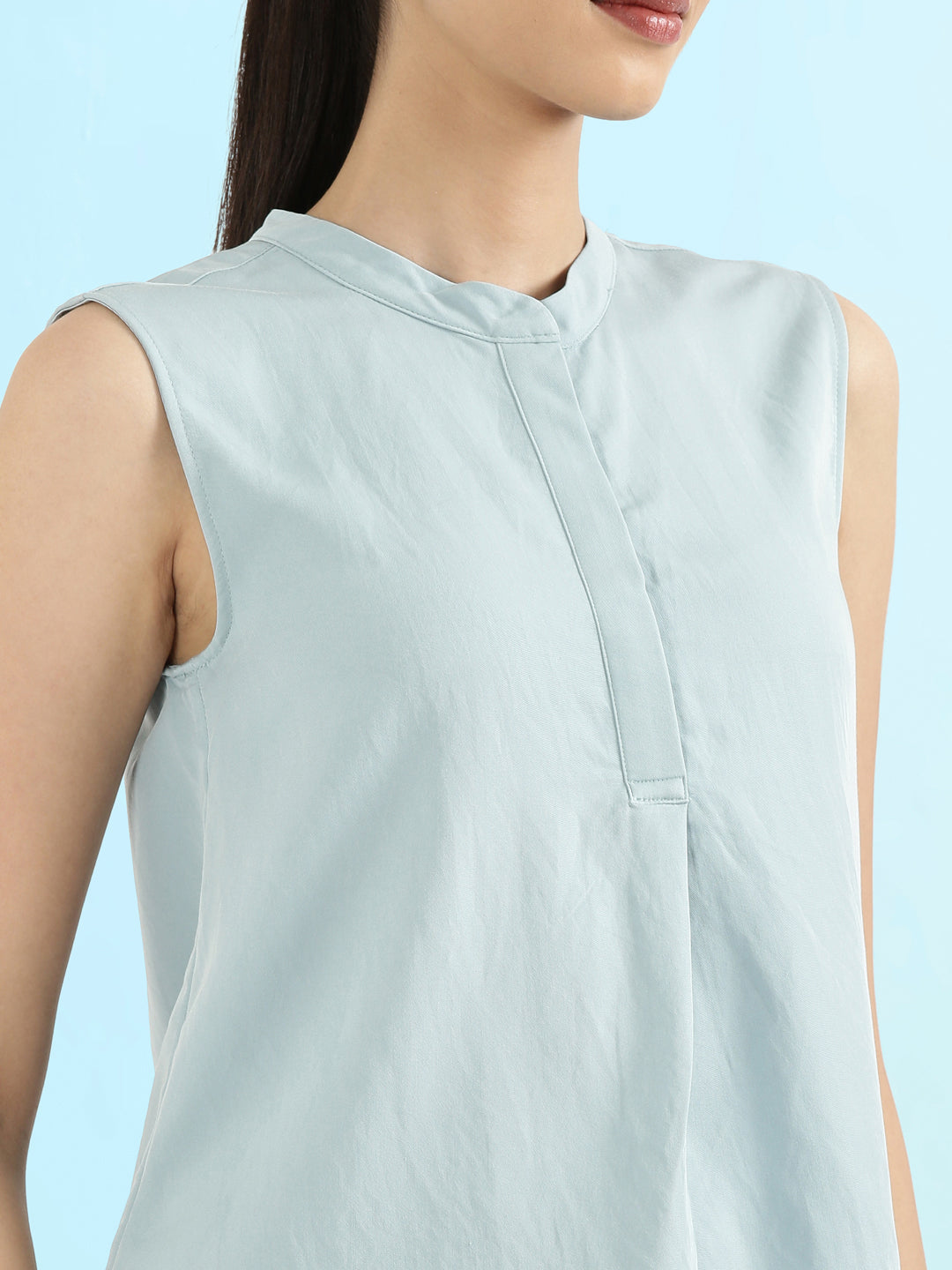 Rayon Mandarin Collar Sleeveless Top
