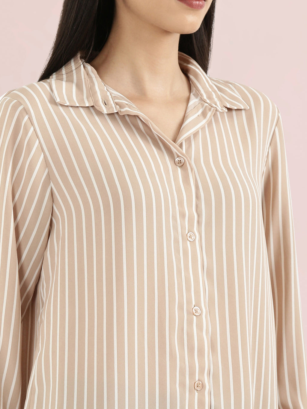 Crepe Classic Collar Printed Long Shirt