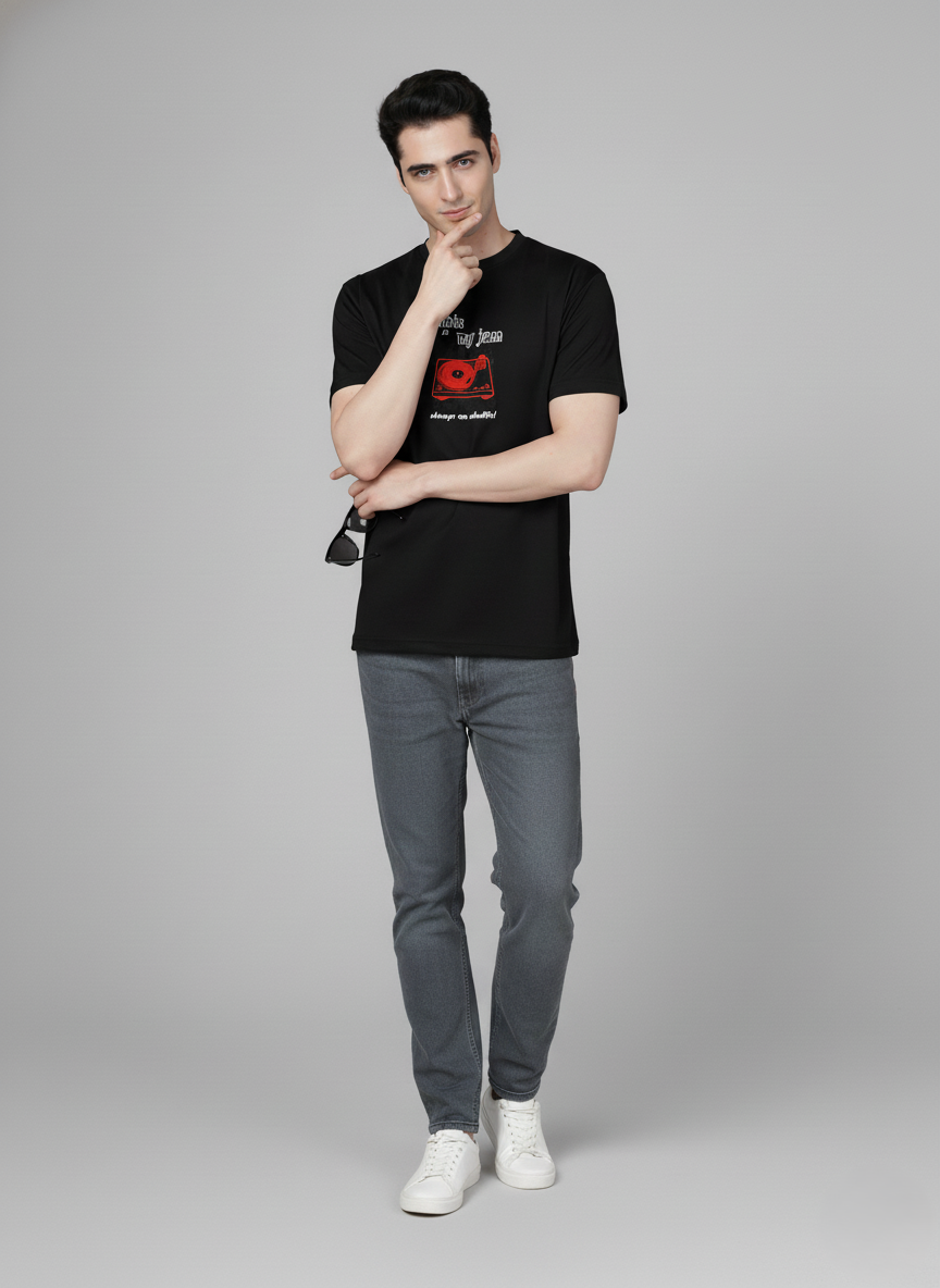 Men Cotton Black Printed Tshirt