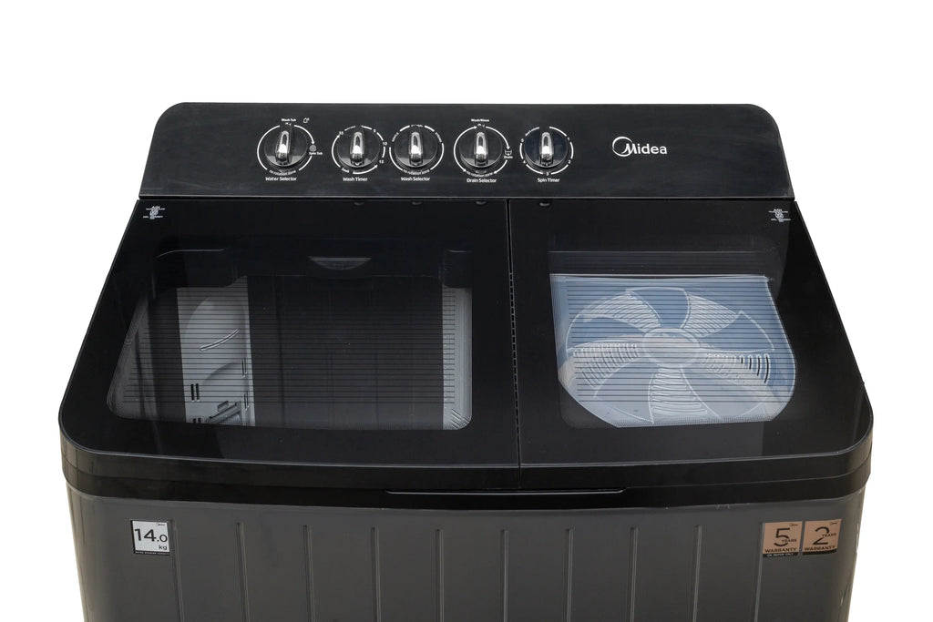 Midea Washing Machine Twin Tub 14 Kg, See Through Glass Lid, Soft Close(MWMSA140GPG(KG)