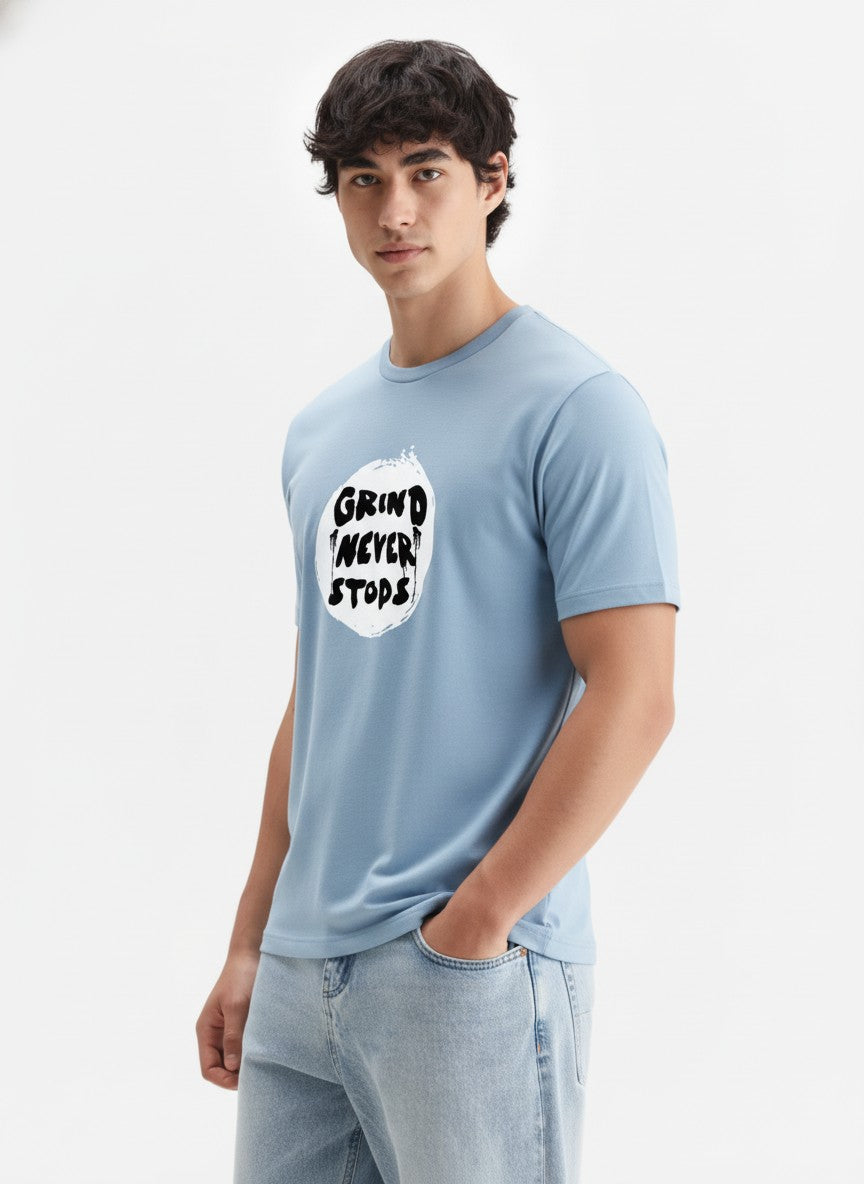 Men Cotton Ice Blue T-Shirt