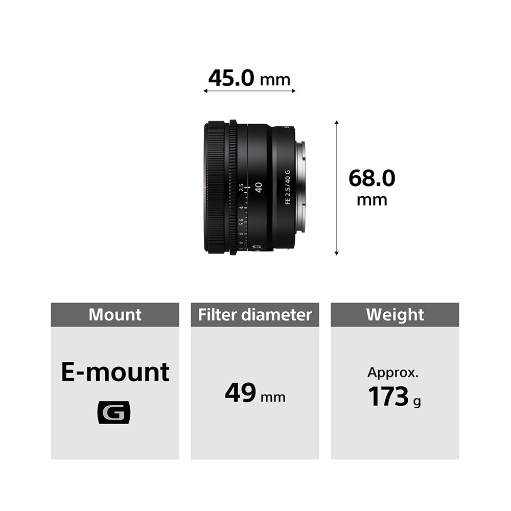 Sony FE 40mm F2.5 G (SEL40F25G) E-Mount Full-Frame, Standard Prime G Lens