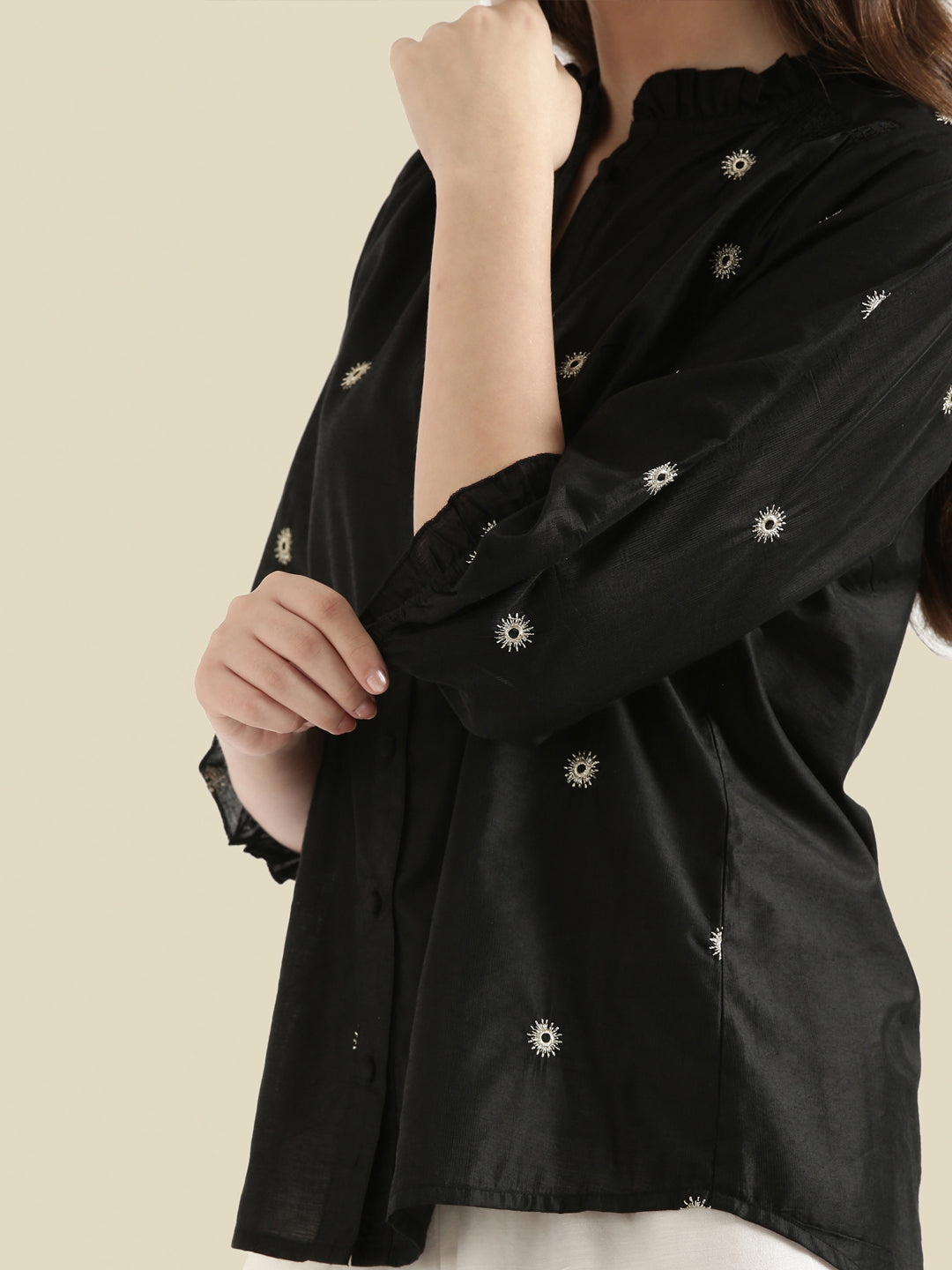 Viscose Zari Embroidery Frill Collar Festive Blouse