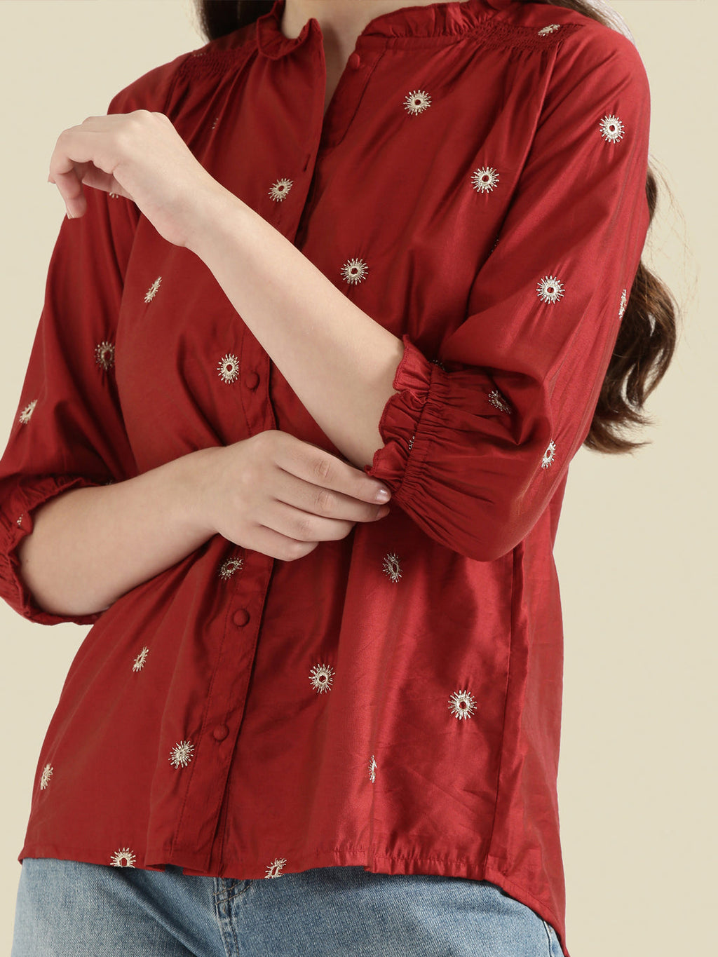 Viscose Zari Embroidery Frill Collar Festive Blouse