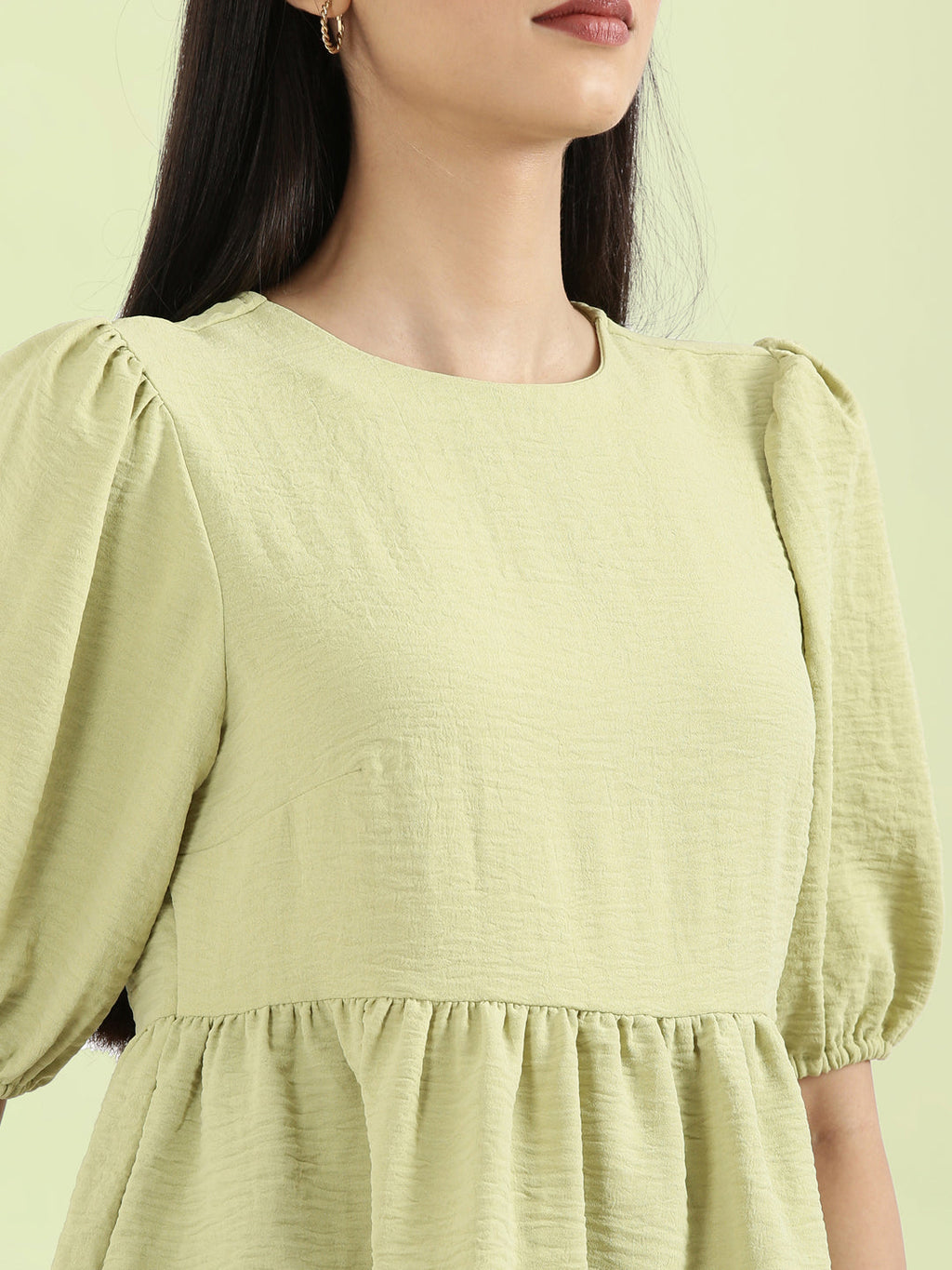 Hammered Crew Neck Peplum Top