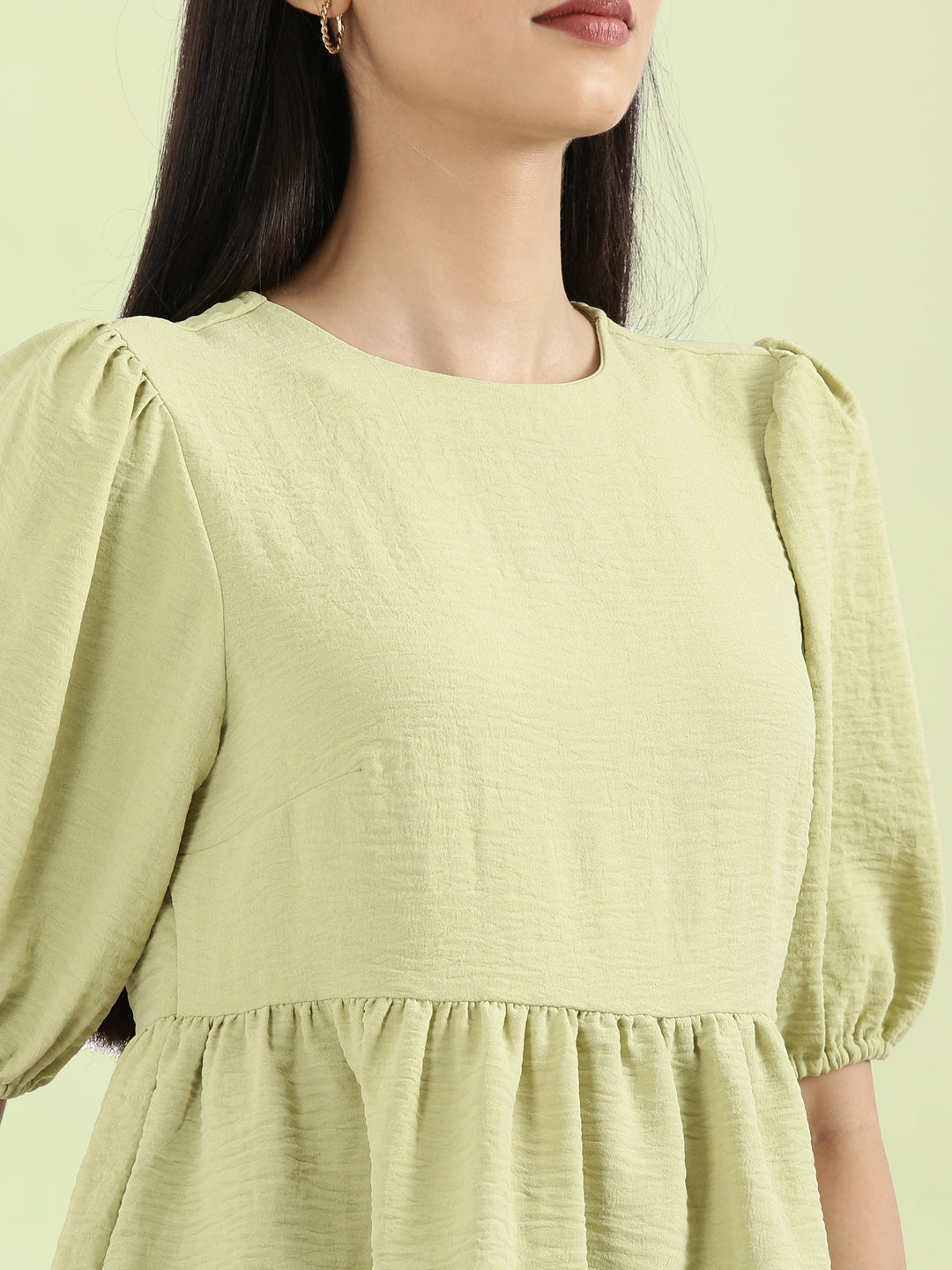 Hammered Crew Neck Peplum Top
