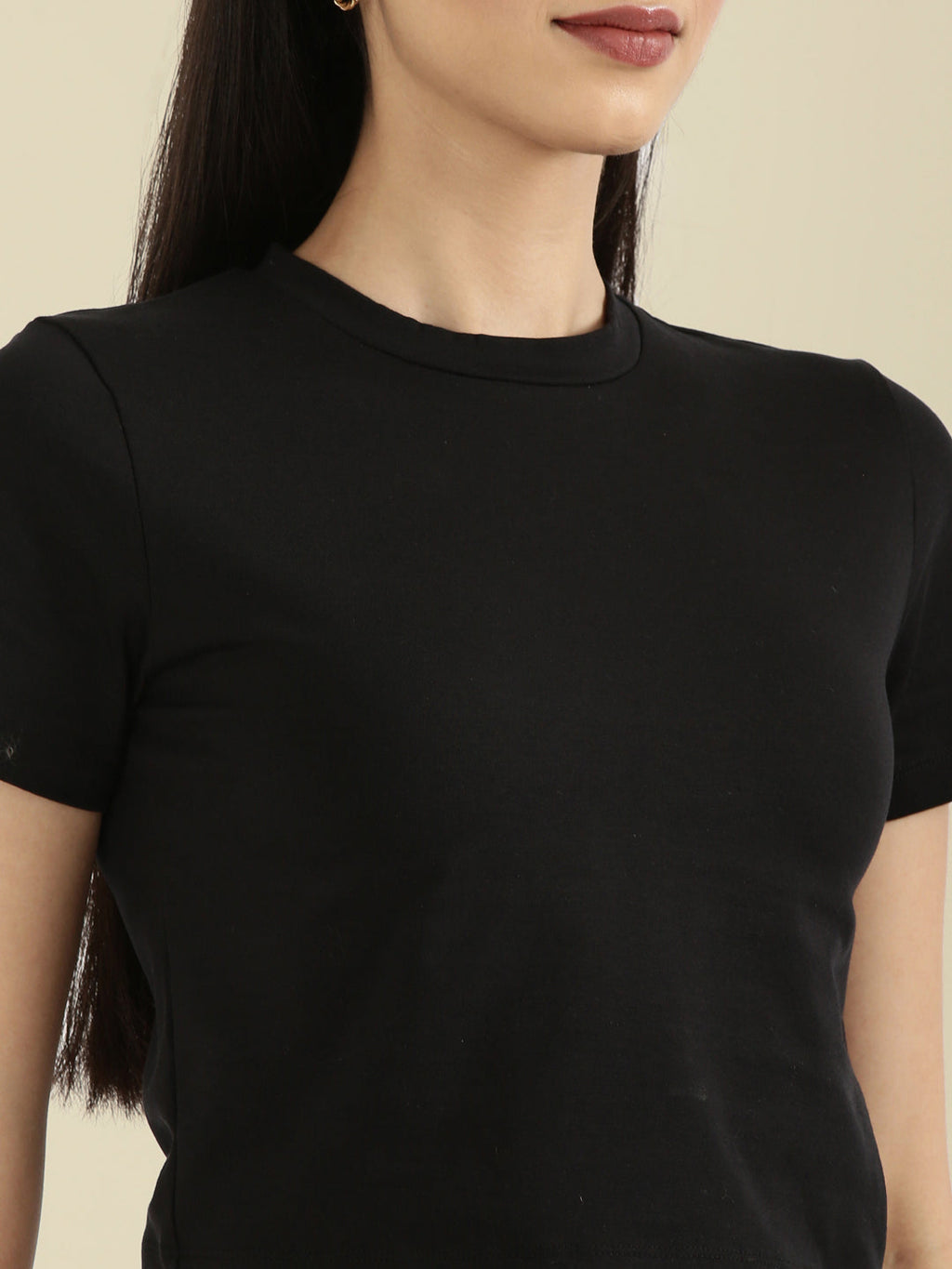 Cotton Stretch Slim Fit Cropped T-Shirt
