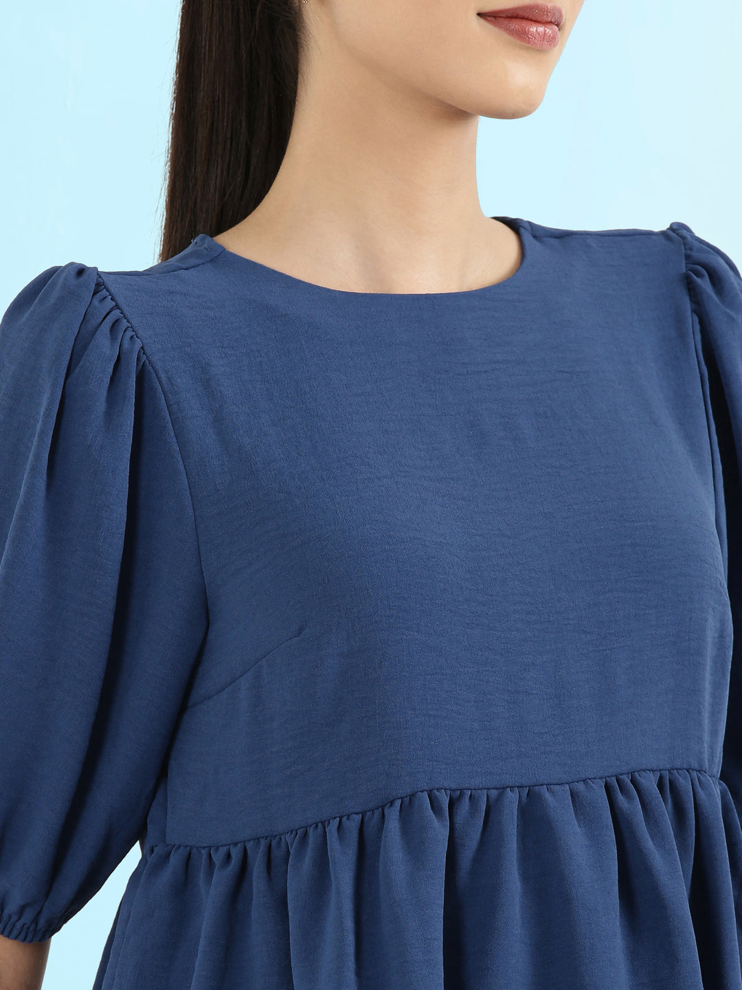 Hammered Crew Neck Peplum Top