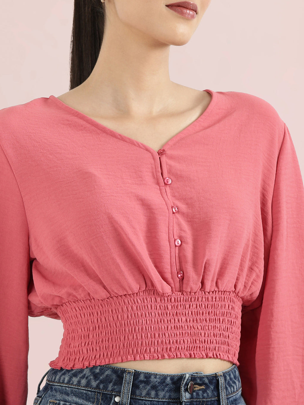 Hammered V-Neck Crop Top