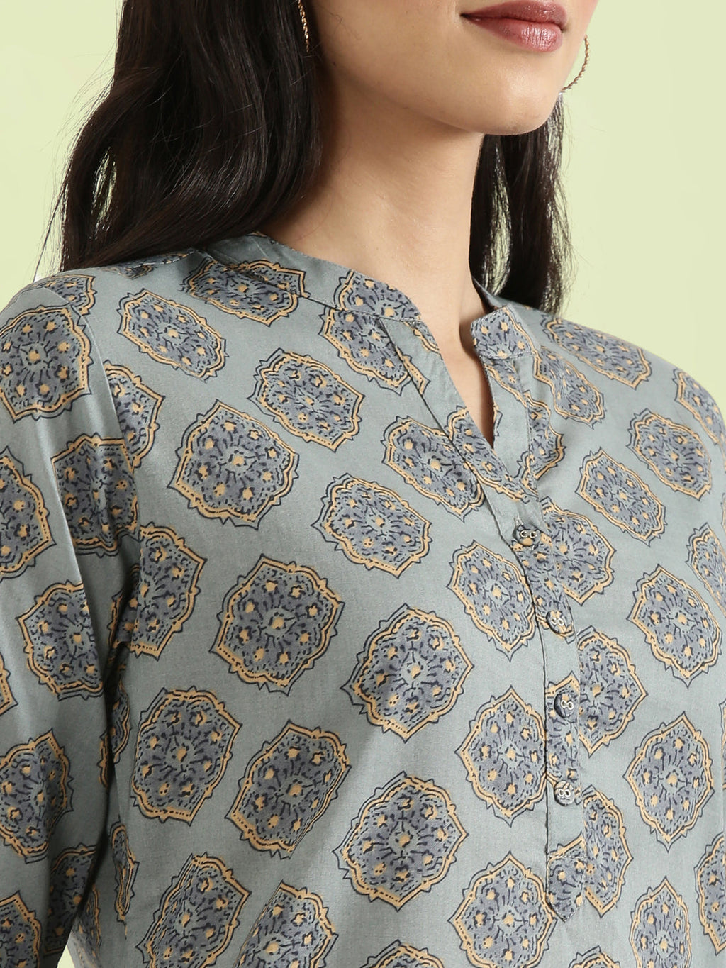 Cotton Medallion Print Straight Kurta