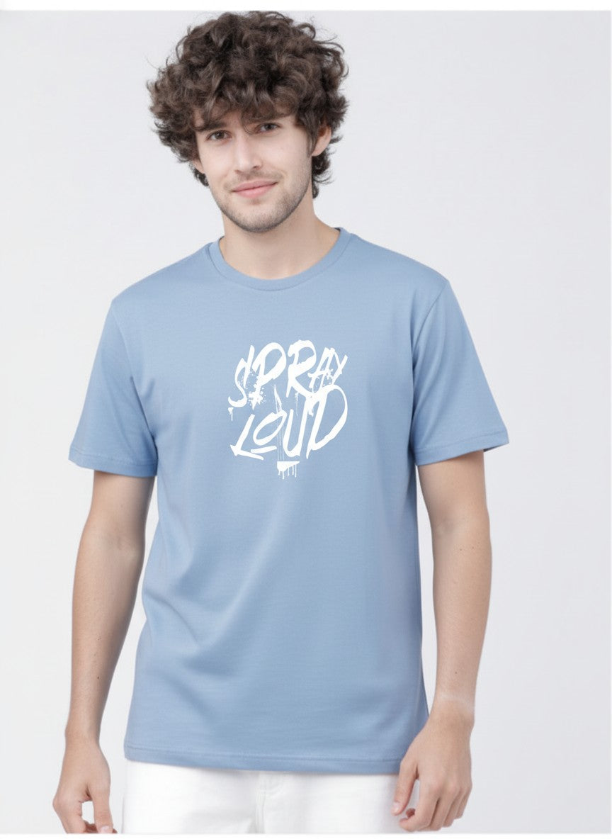Men Cotton Ice Blue T-Shirt