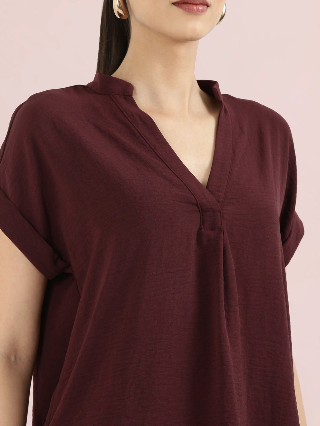 Mandarin Collar Textured Blouse
