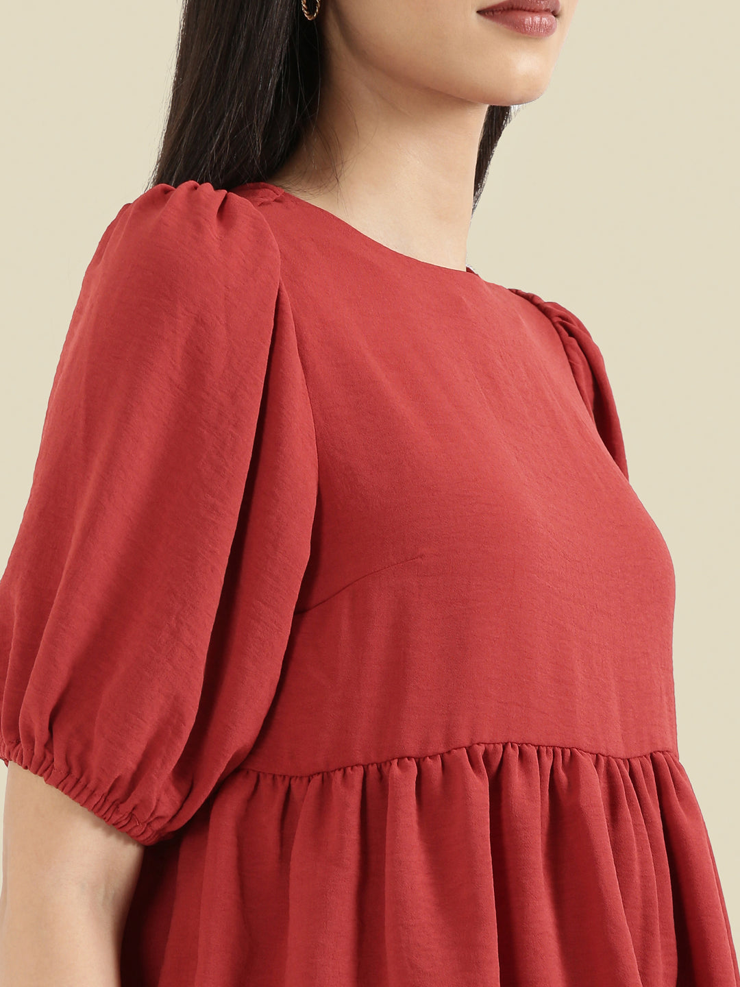 Hammered Crew Neck Peplum Top