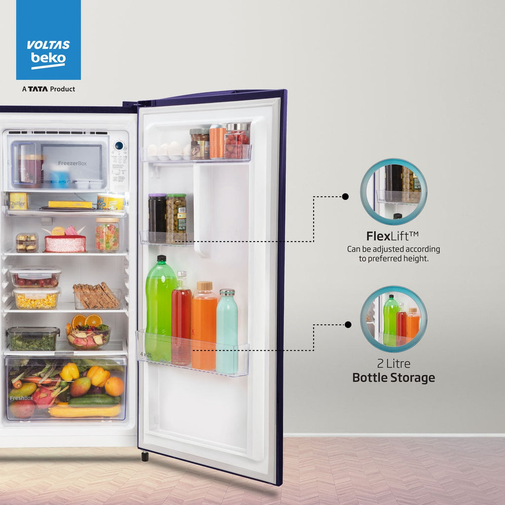 Voltas Beko 183 L, 3 Star, Direct Cool Single Door Refrigerator (Fressia Blue)