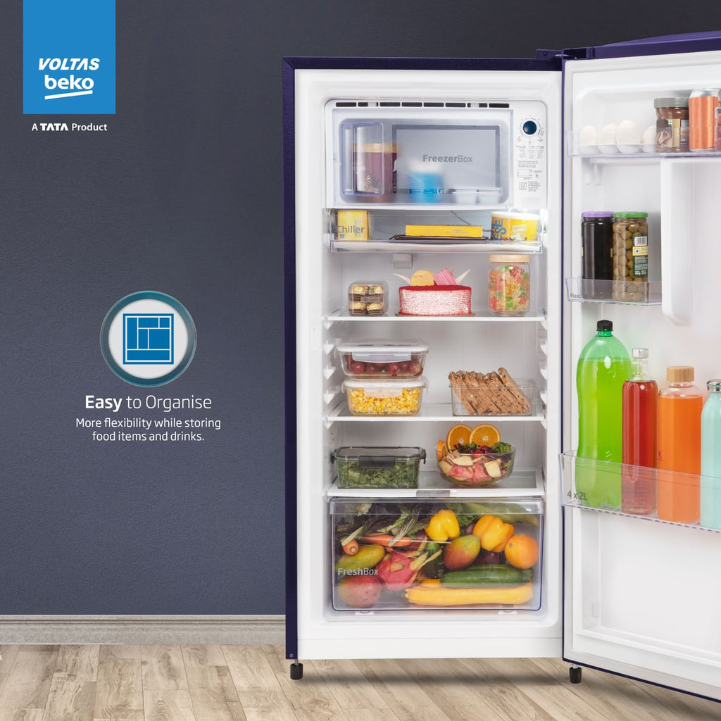 Voltas Beko 183 L, 3 Star, Direct Cool Single Door Refrigerator (Fressia Blue)