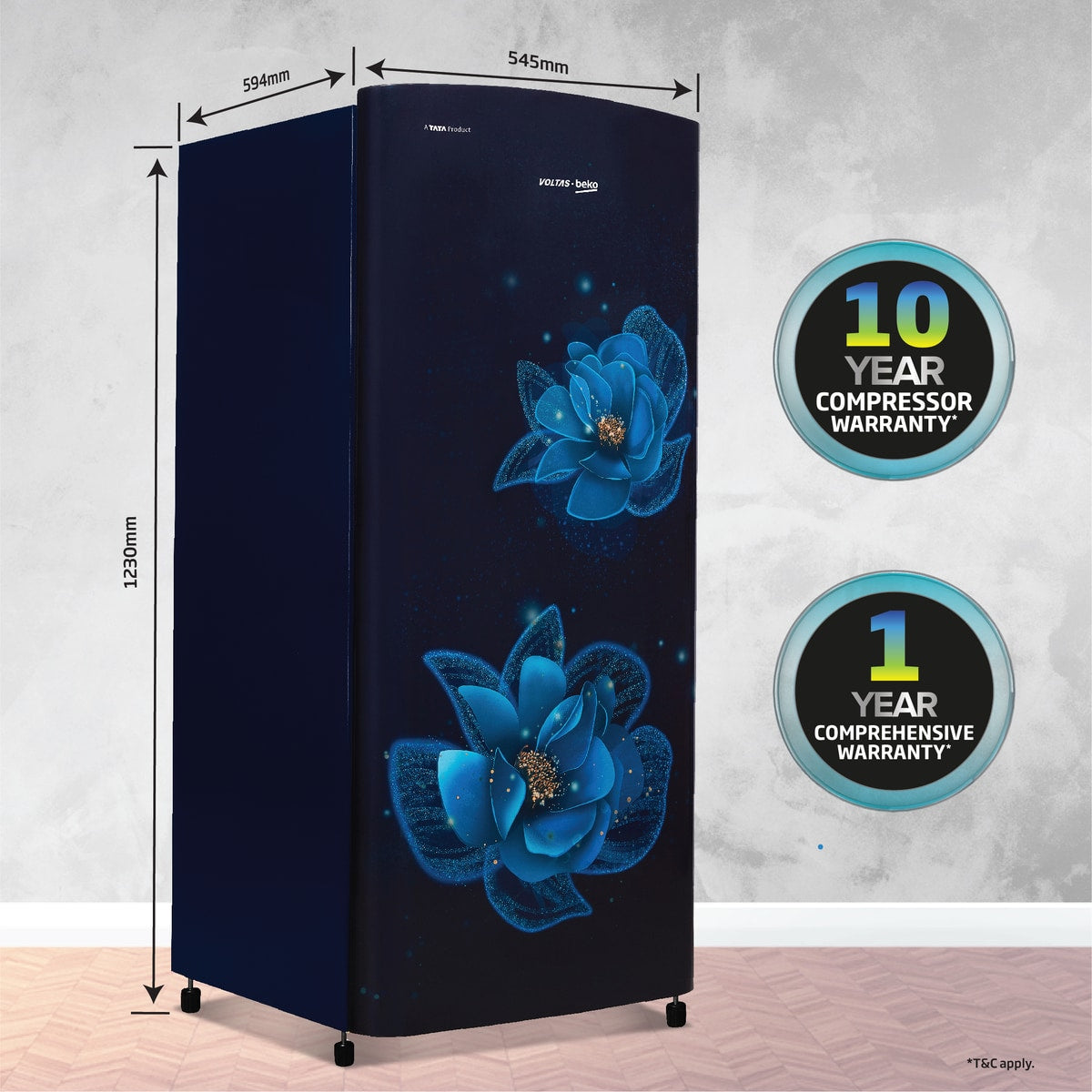 Voltas Beko 183 L, 3 Star, Direct Cool Single Door Refrigerator (Fressia Blue)