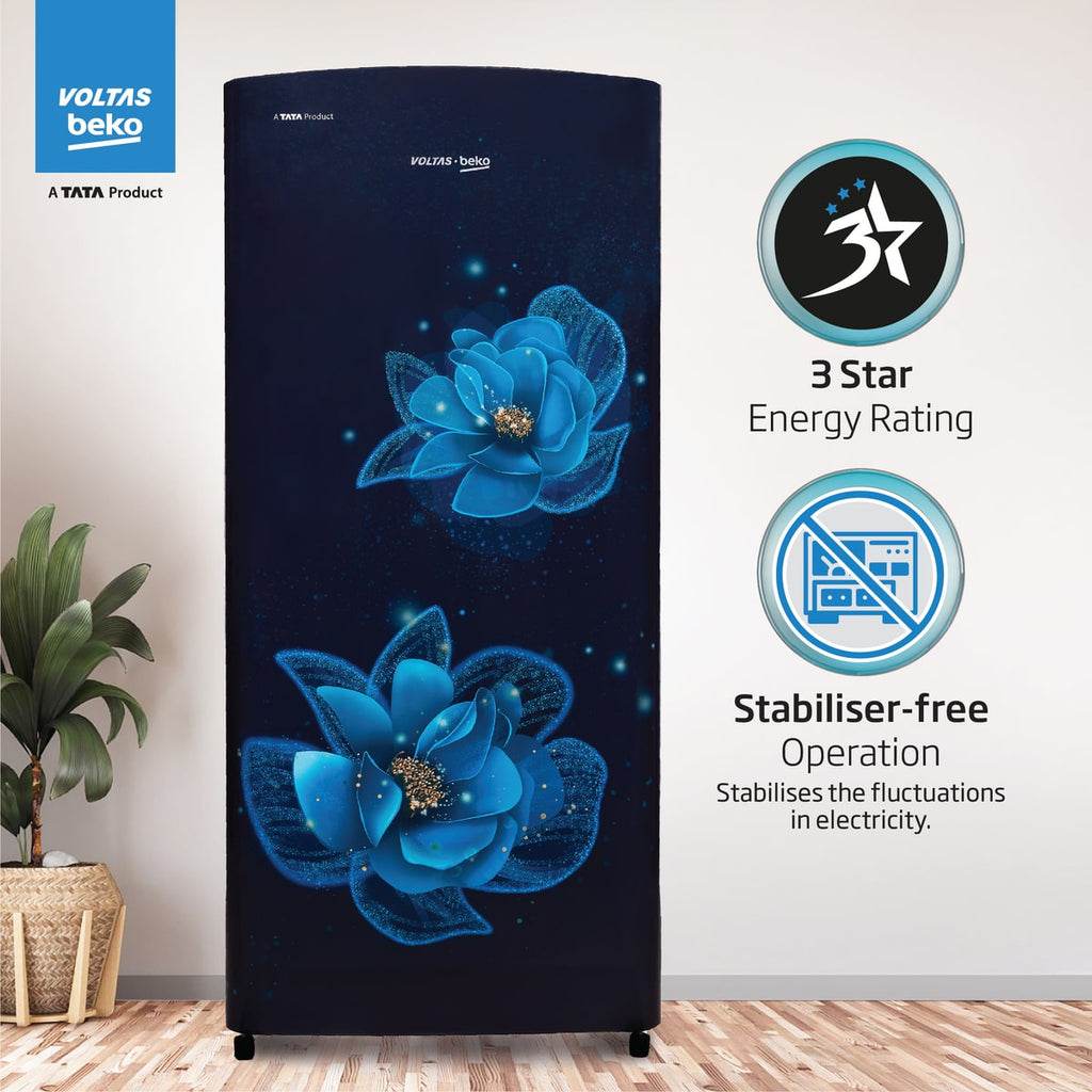 Voltas Beko 183 L, 3 Star, Direct Cool Single Door Refrigerator (Fressia Blue)