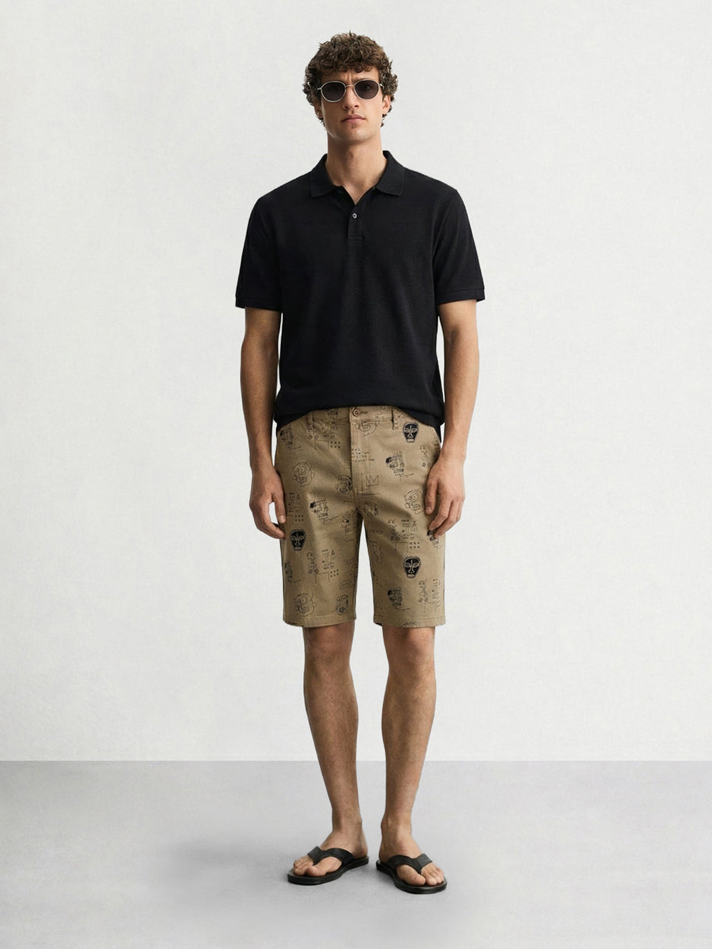 Men's Brown Slim Fit Printed Casual Shorts