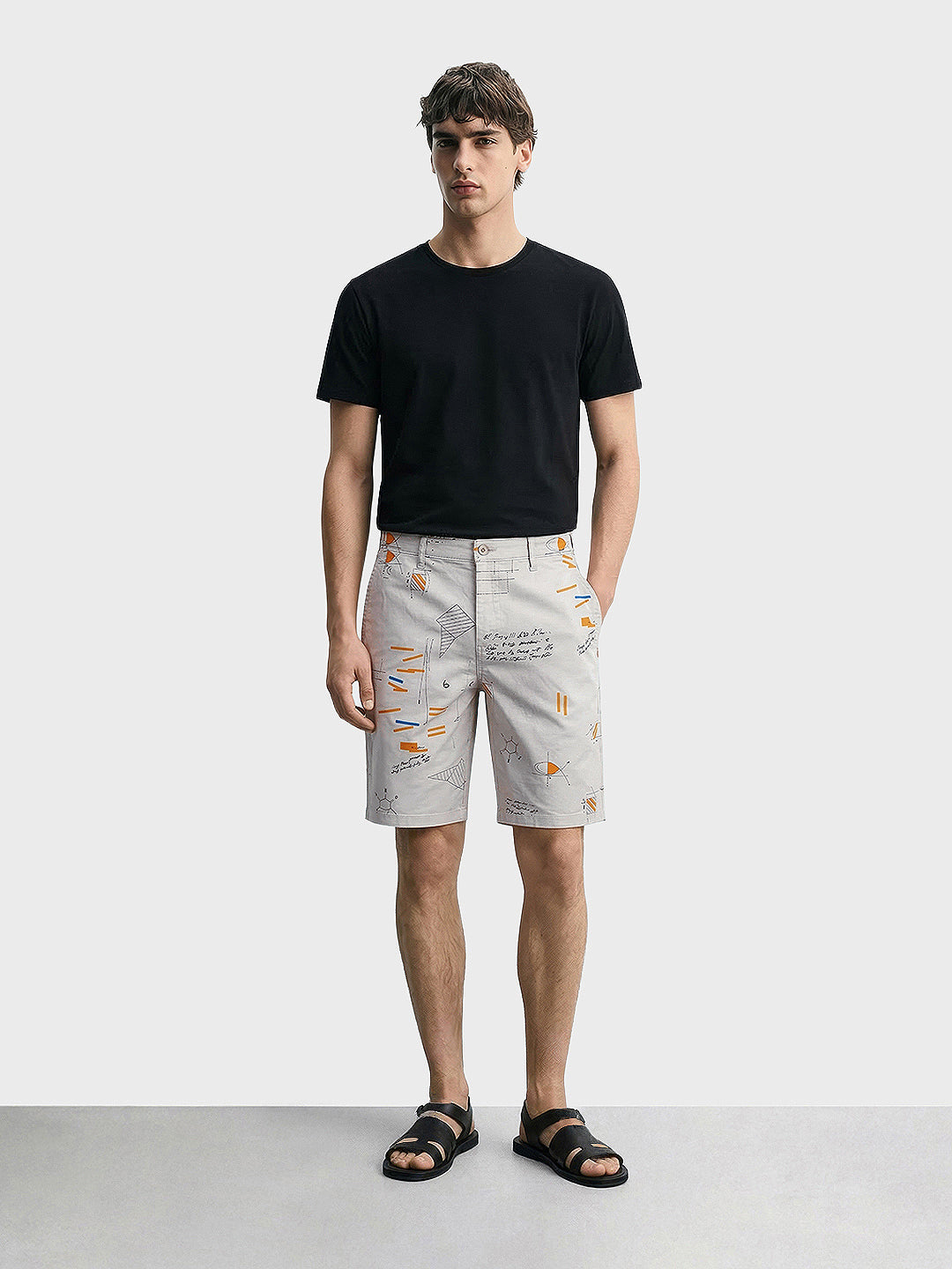 Men's Grey Slim Fit Printed Casual Shorts
