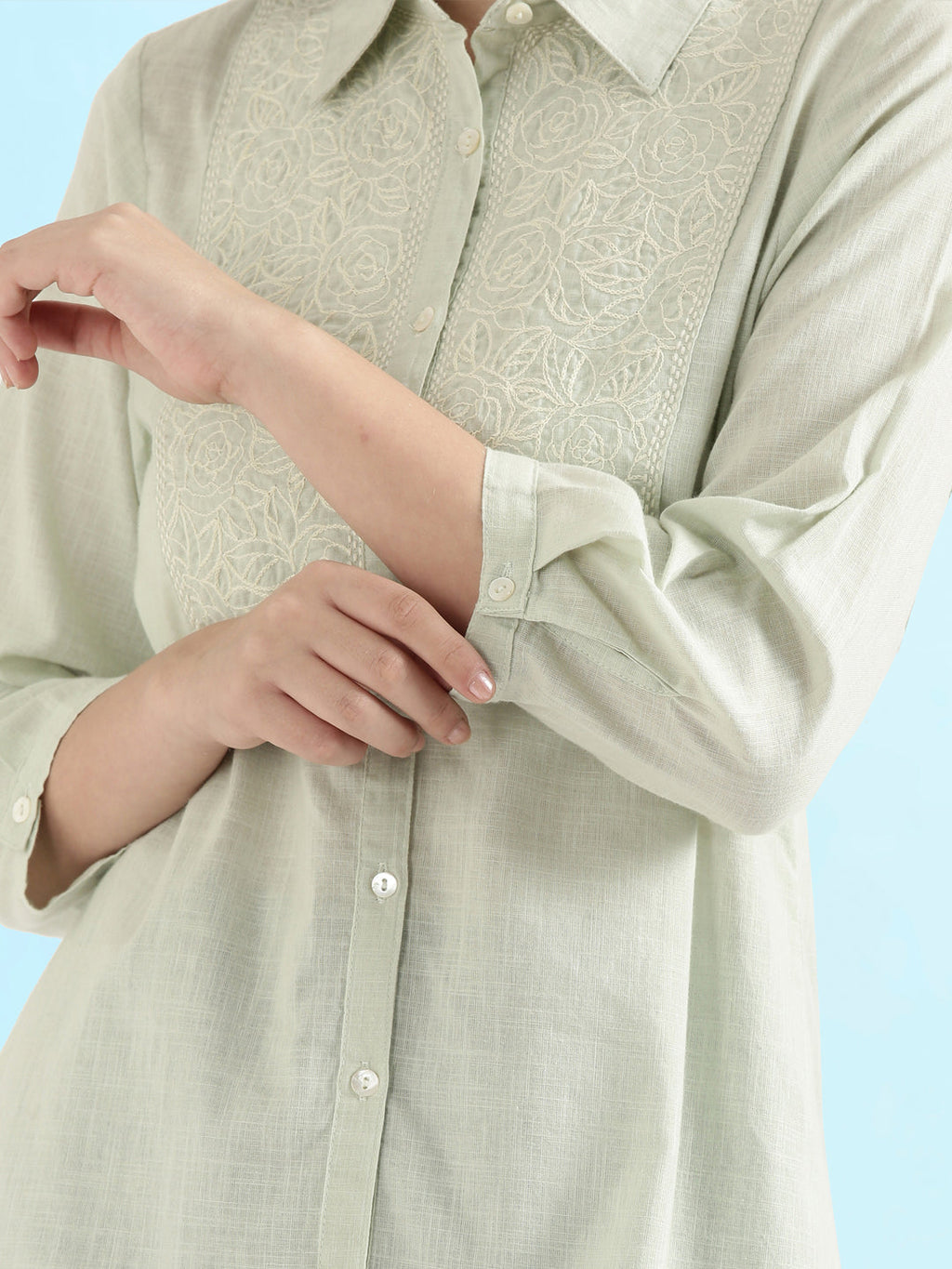 Cotton Thread Embroidered Classic Collar Blouse