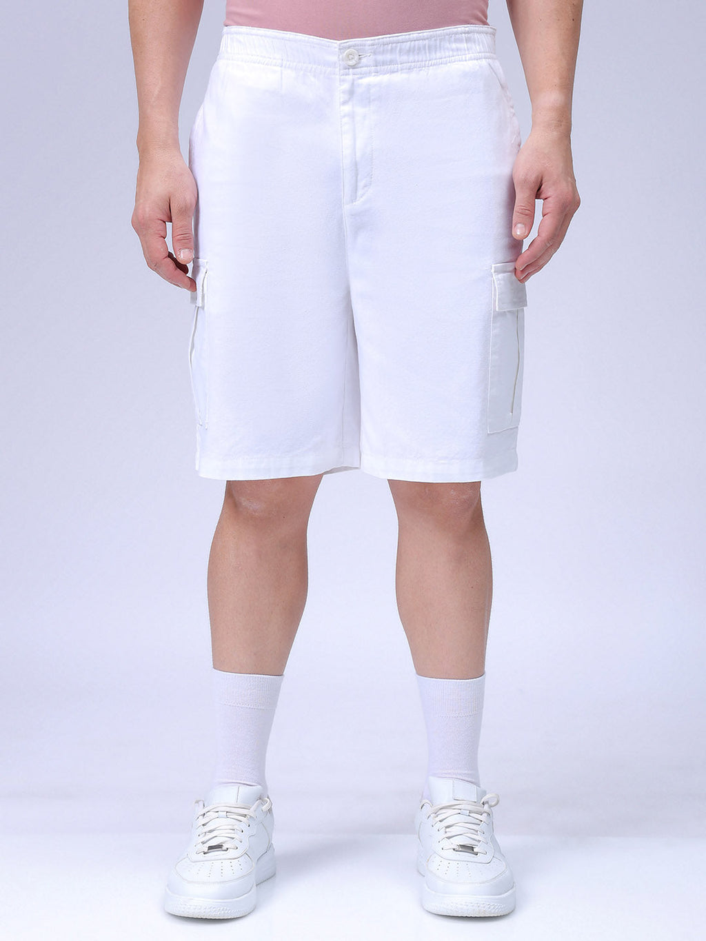 Men's White Relaxed Fit Solid Utility Shorts