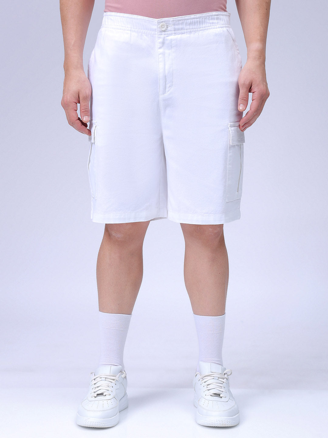 Men's White Relaxed Fit Solid Utility Shorts
