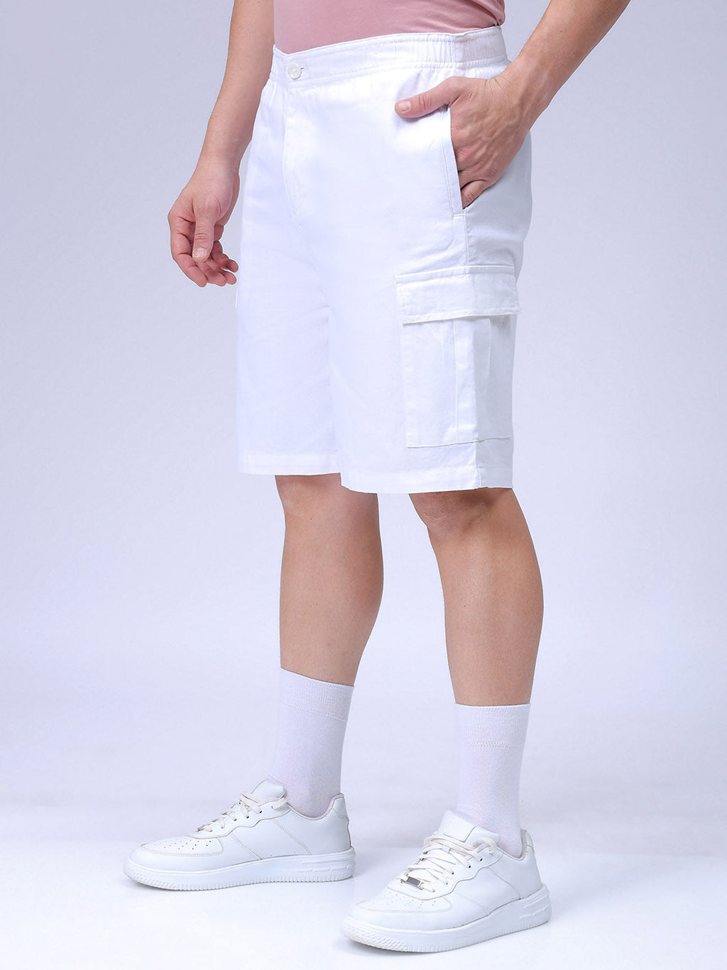 Men's White Relaxed Fit Solid Utility Shorts