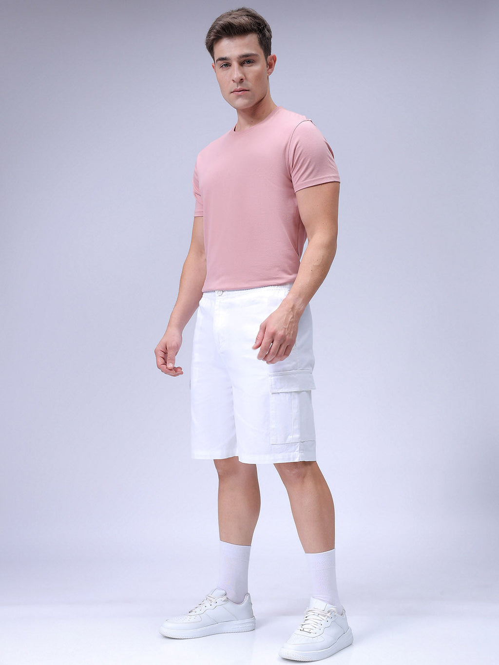 Men's White Relaxed Fit Solid Utility Shorts