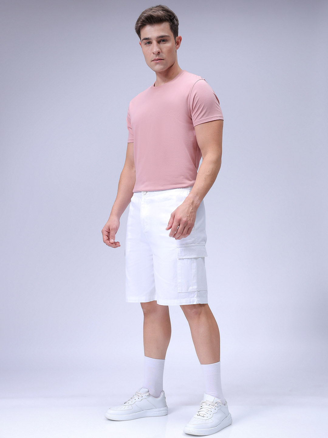 Men's White Relaxed Fit Solid Utility Shorts