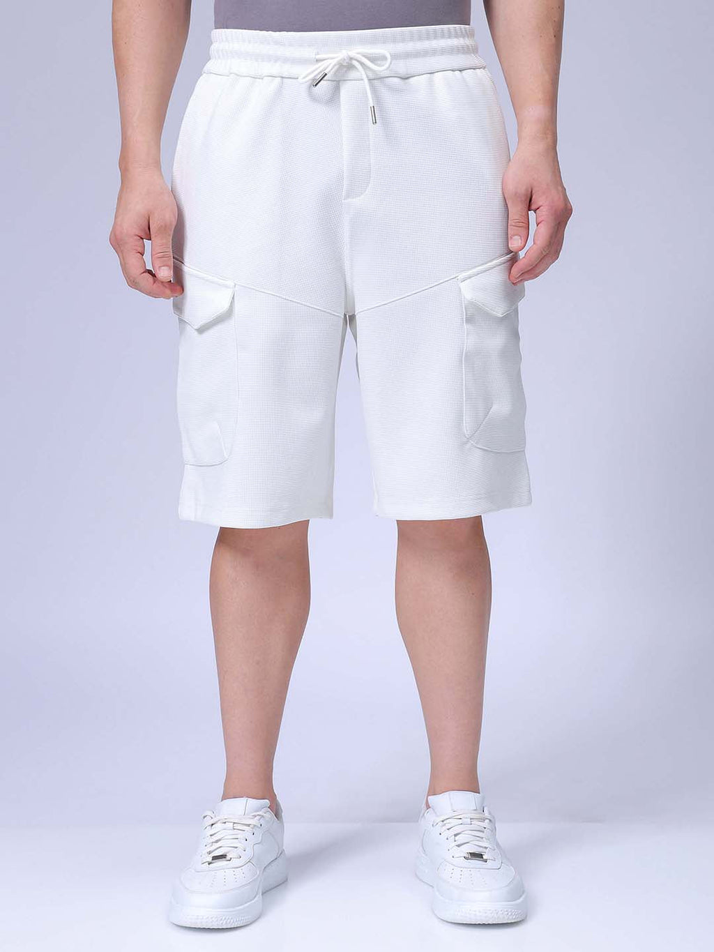 Men's White Relaxed Fit Textured Utility Shorts