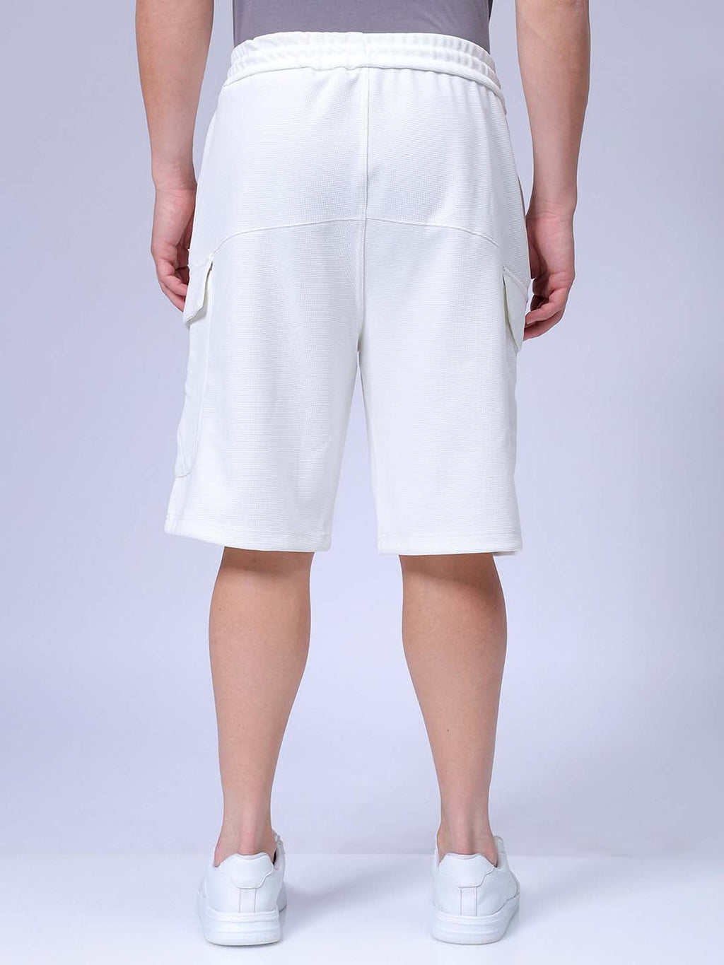 Men's White Relaxed Fit Textured Utility Shorts
