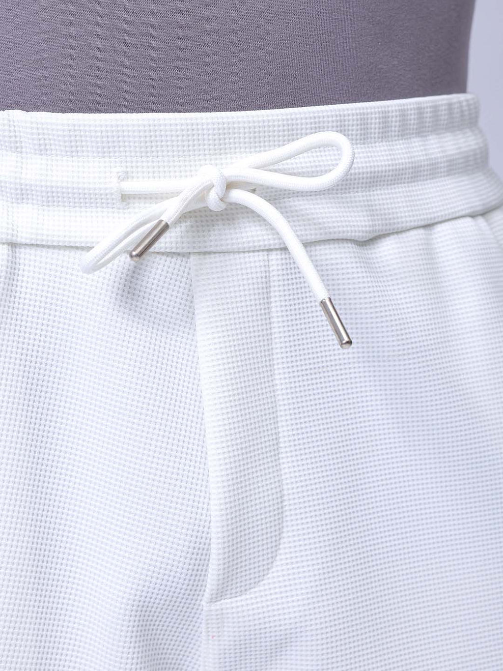 Men's White Relaxed Fit Textured Utility Shorts