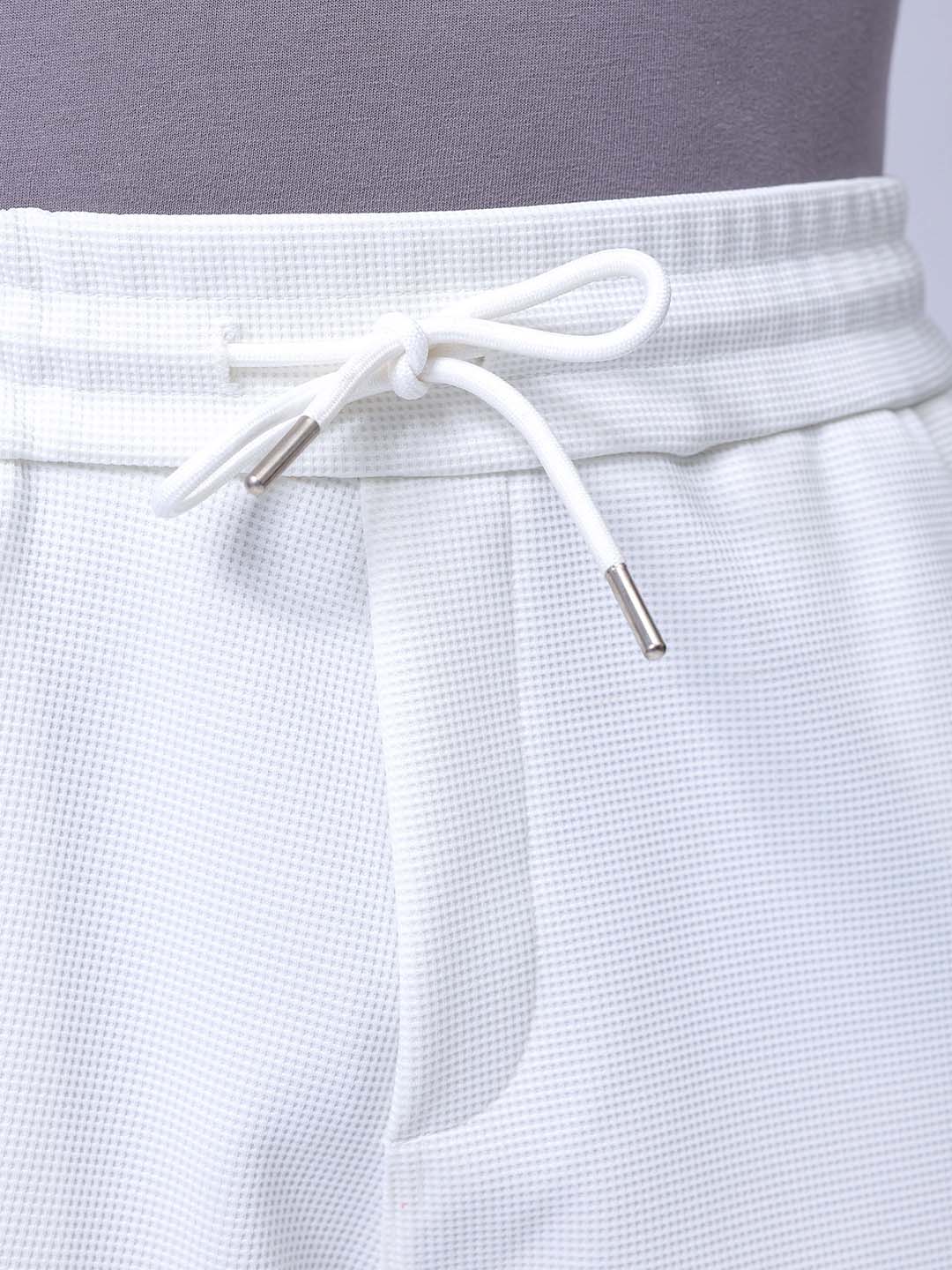 Men's White Relaxed Fit Textured Utility Shorts